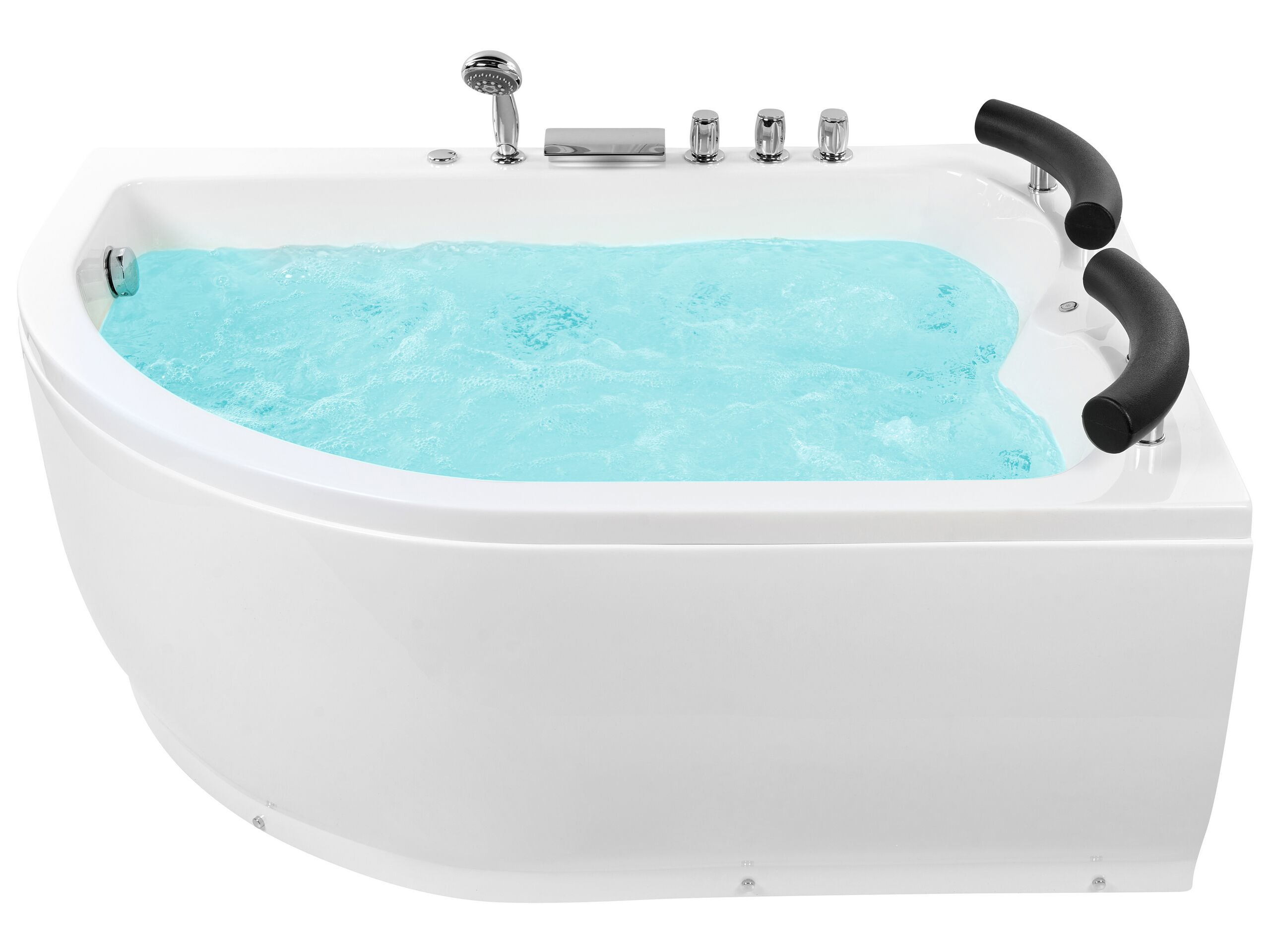 Left Hand Whirlpool Corner Bath with LED 1600 x 1130 mm White PARADISO - Gemini Interiors