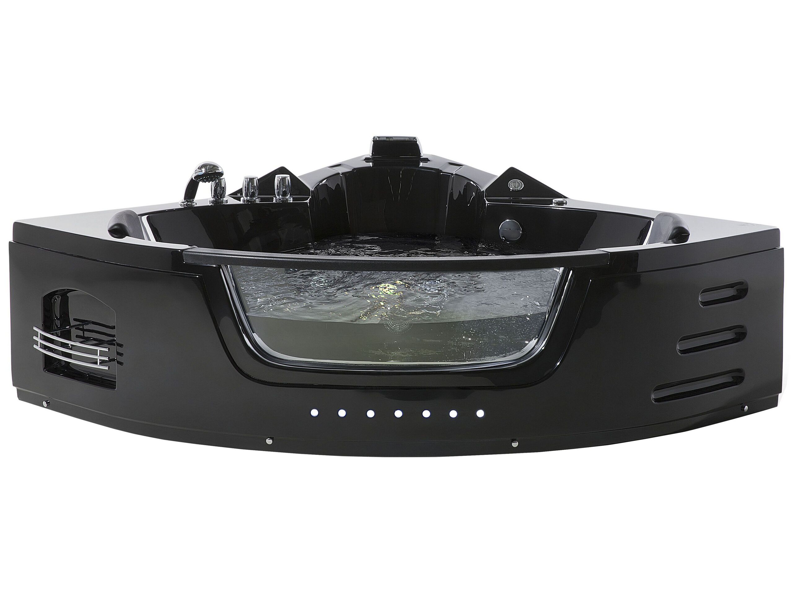 Whirlpool Corner Bath with LED 2140 x 1550 mm Black MARTINICA - Gemini Interiors