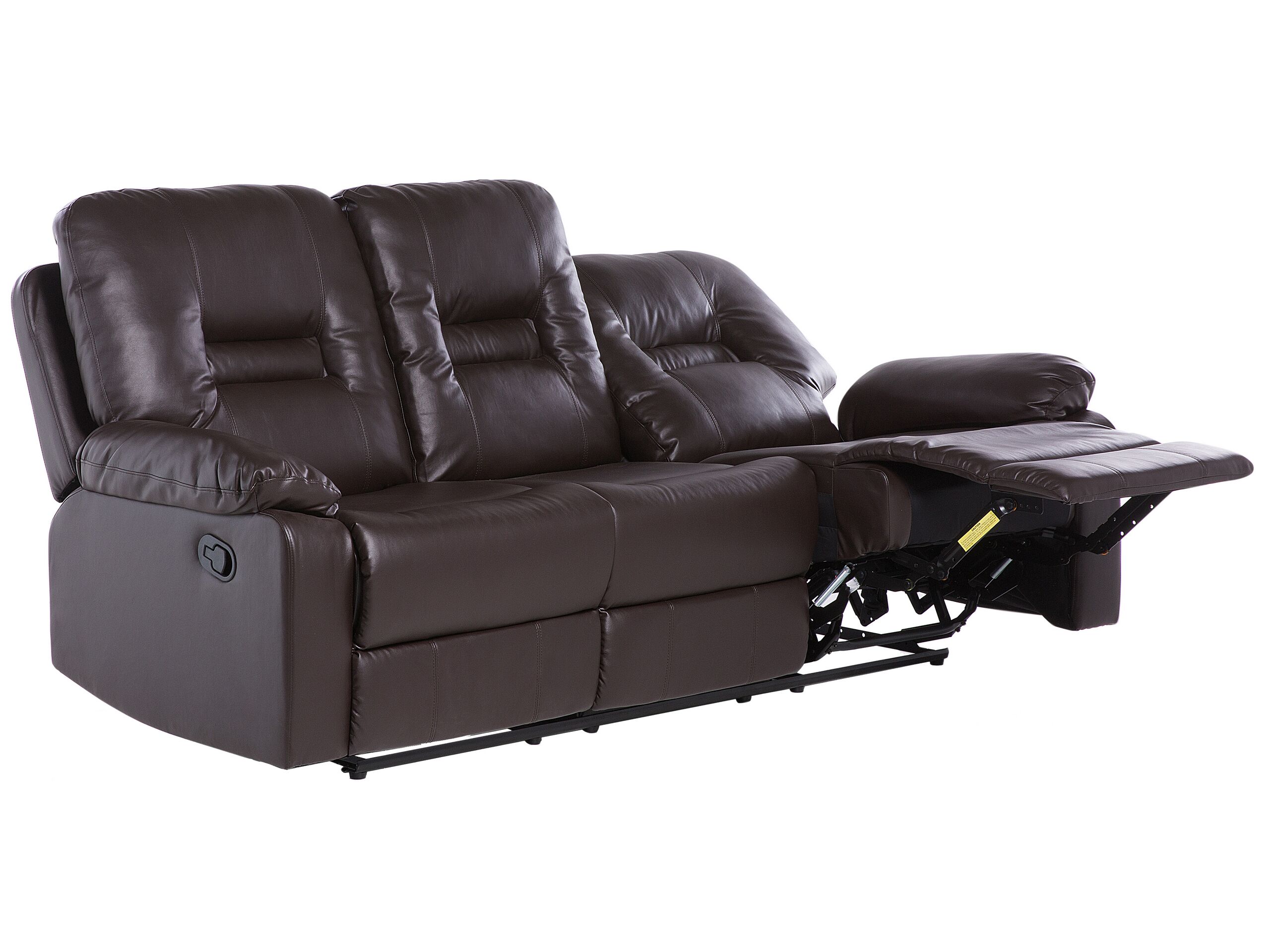 3 Seater Faux Leather Manual Recliner Sofa Brown BERGEN - Gemini Interiors