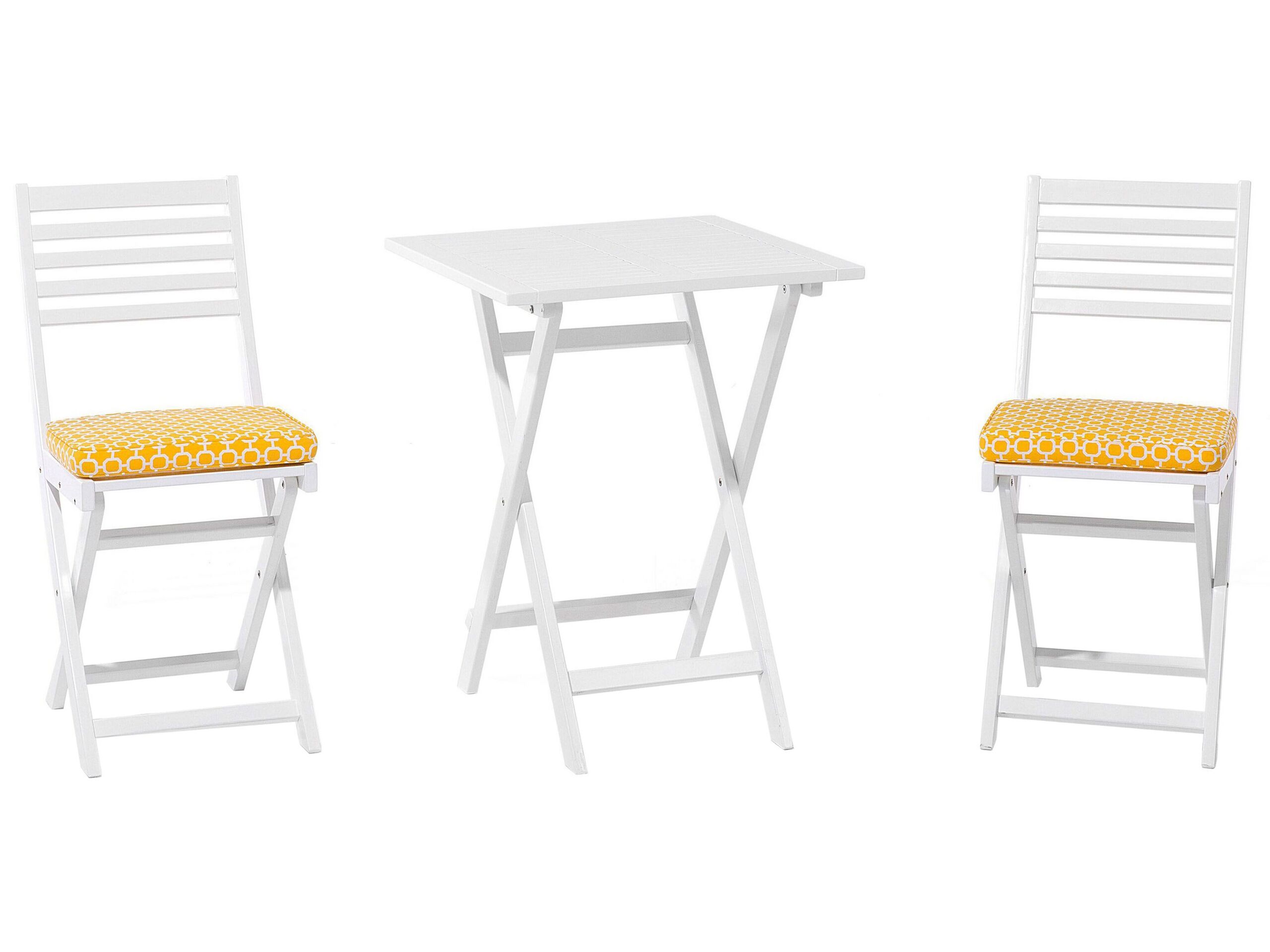 Acacia Wood Garden Bistro Set with Yellow Cushions White FIJI - Gemini Interiors