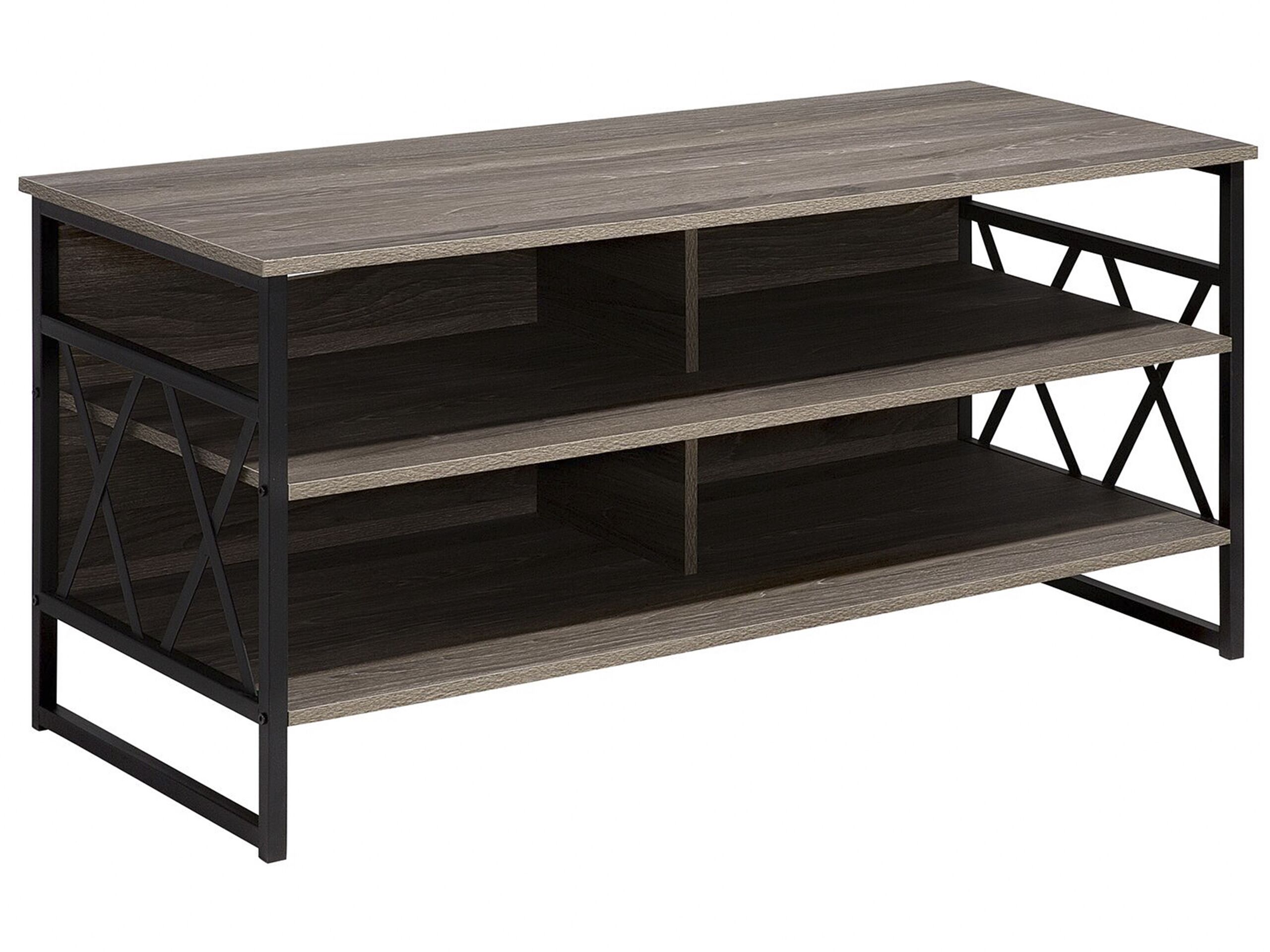 TV Stand Taupe Wood with Black CARLISLE - Gemini Interiors