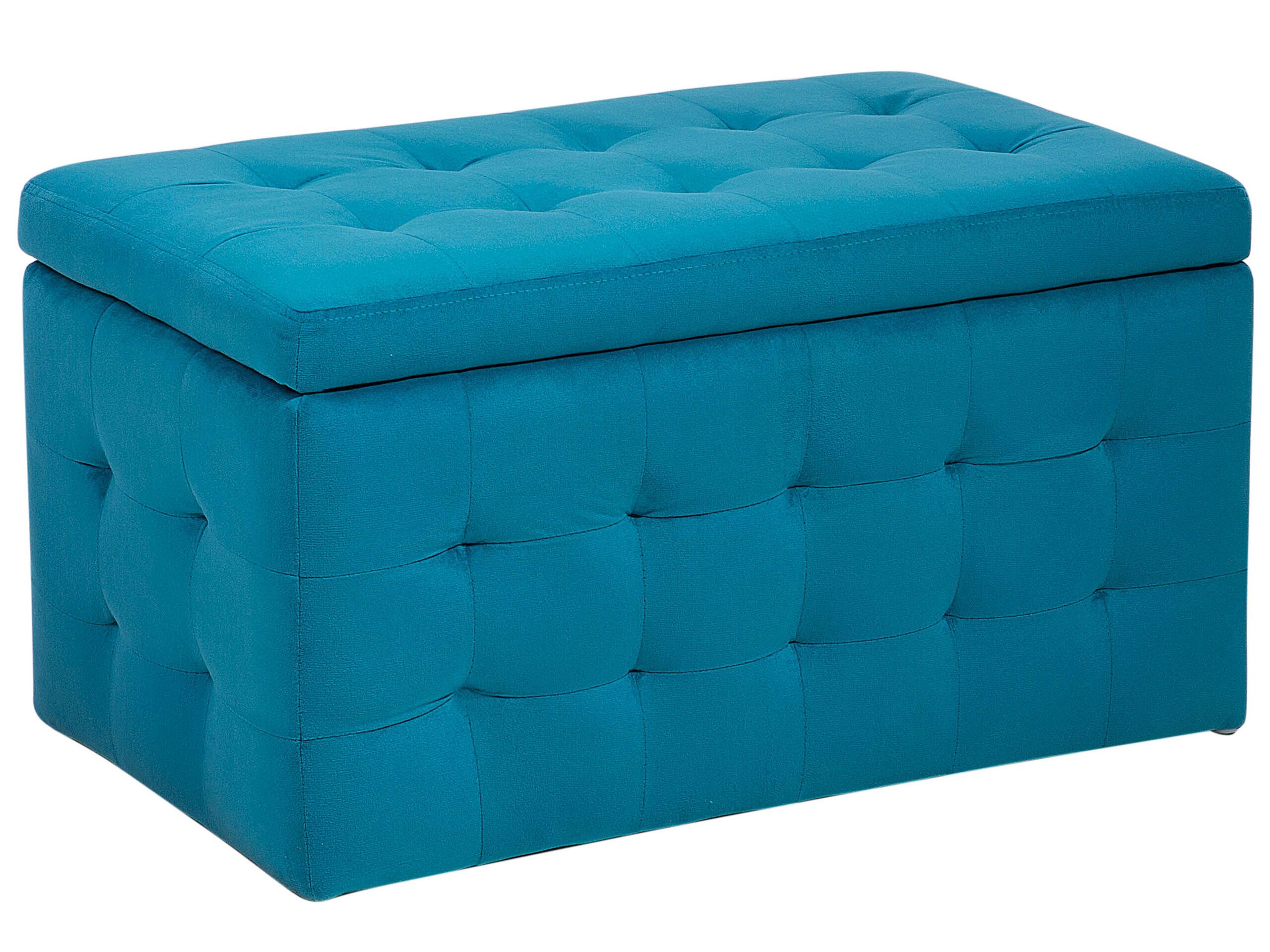 Velvet Fabric Storage Ottoman Sea Blue MICHIGAN - Gemini Interiors
