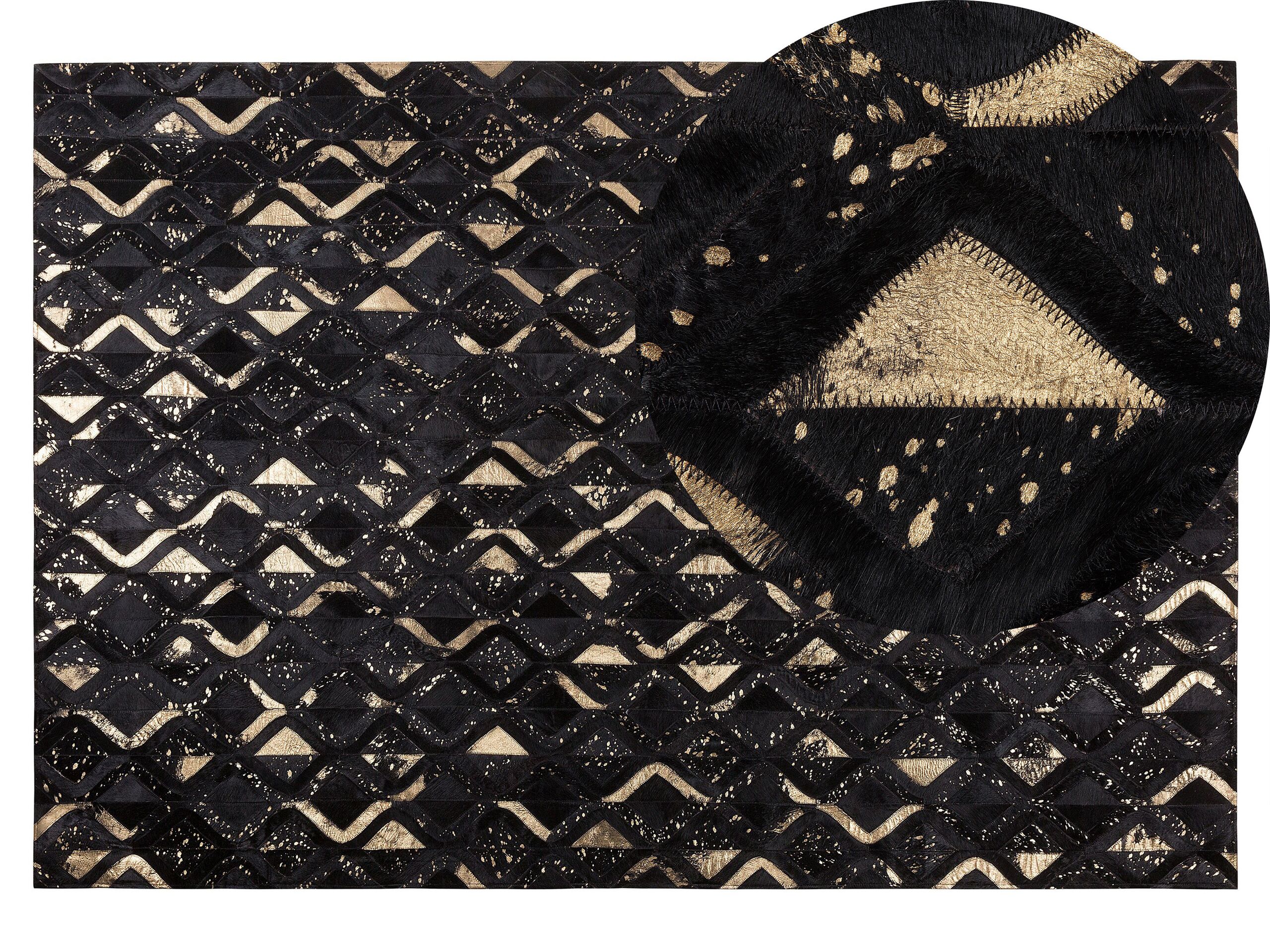 Cowhide Area Rug 140x200cm Black and Gold - Gemini Interiors
