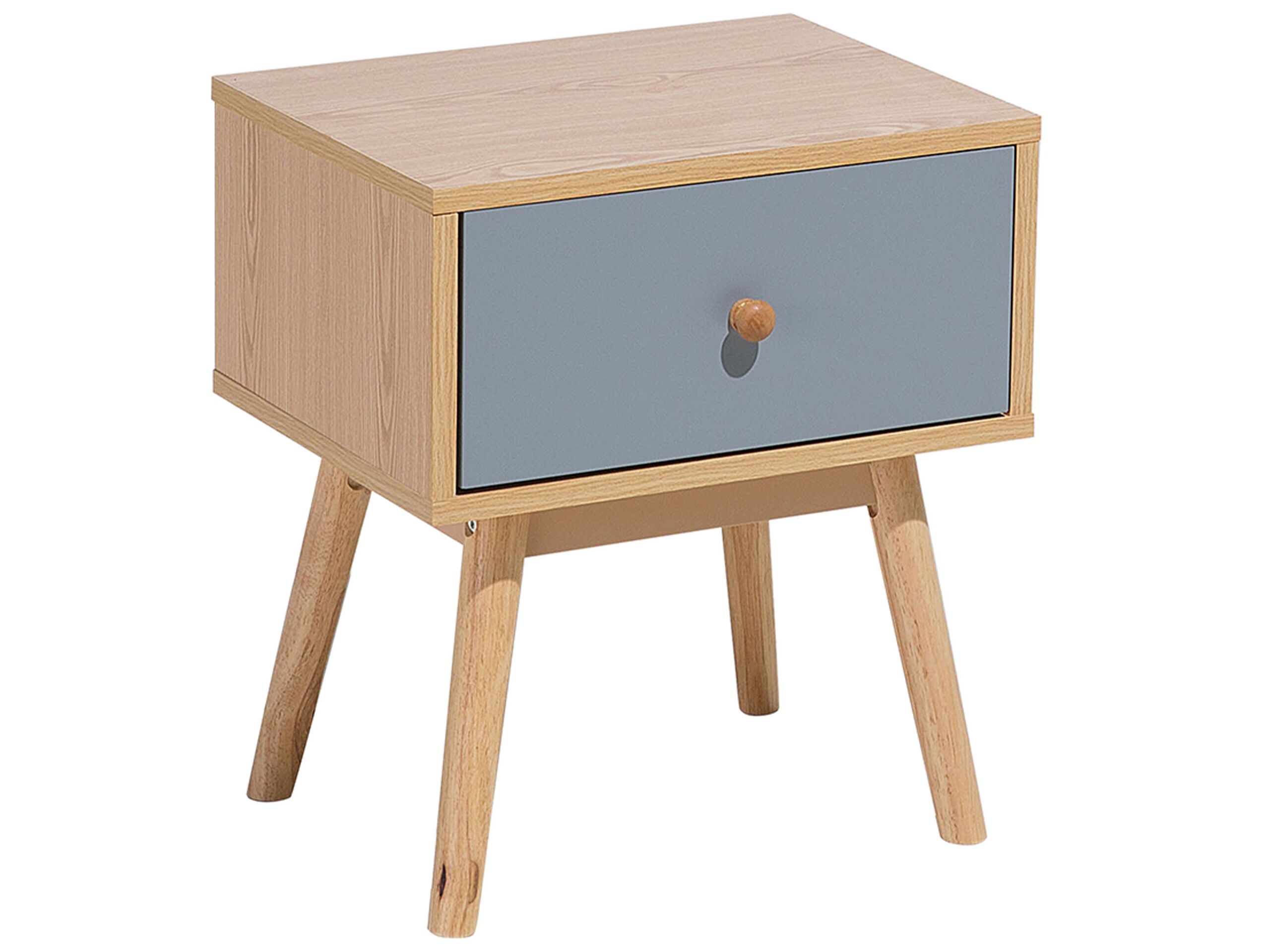 Bedside Table - BUDE 1 Drawer Nightstand Grey and Light Wood 40cm - Gemini Interiors