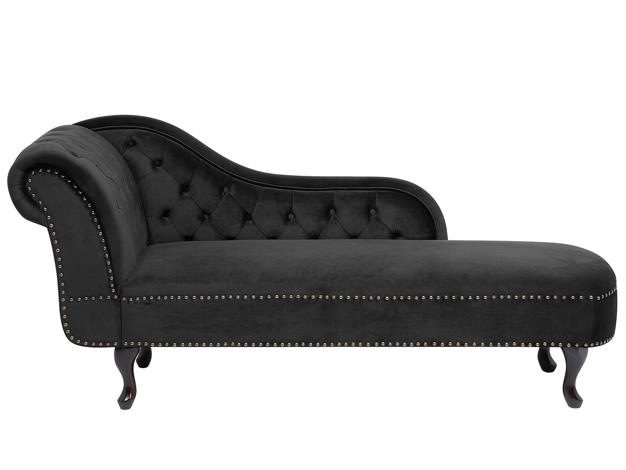 Left Hand Chaise Lounge Velvet Black NIMES - Gemini Interiors
