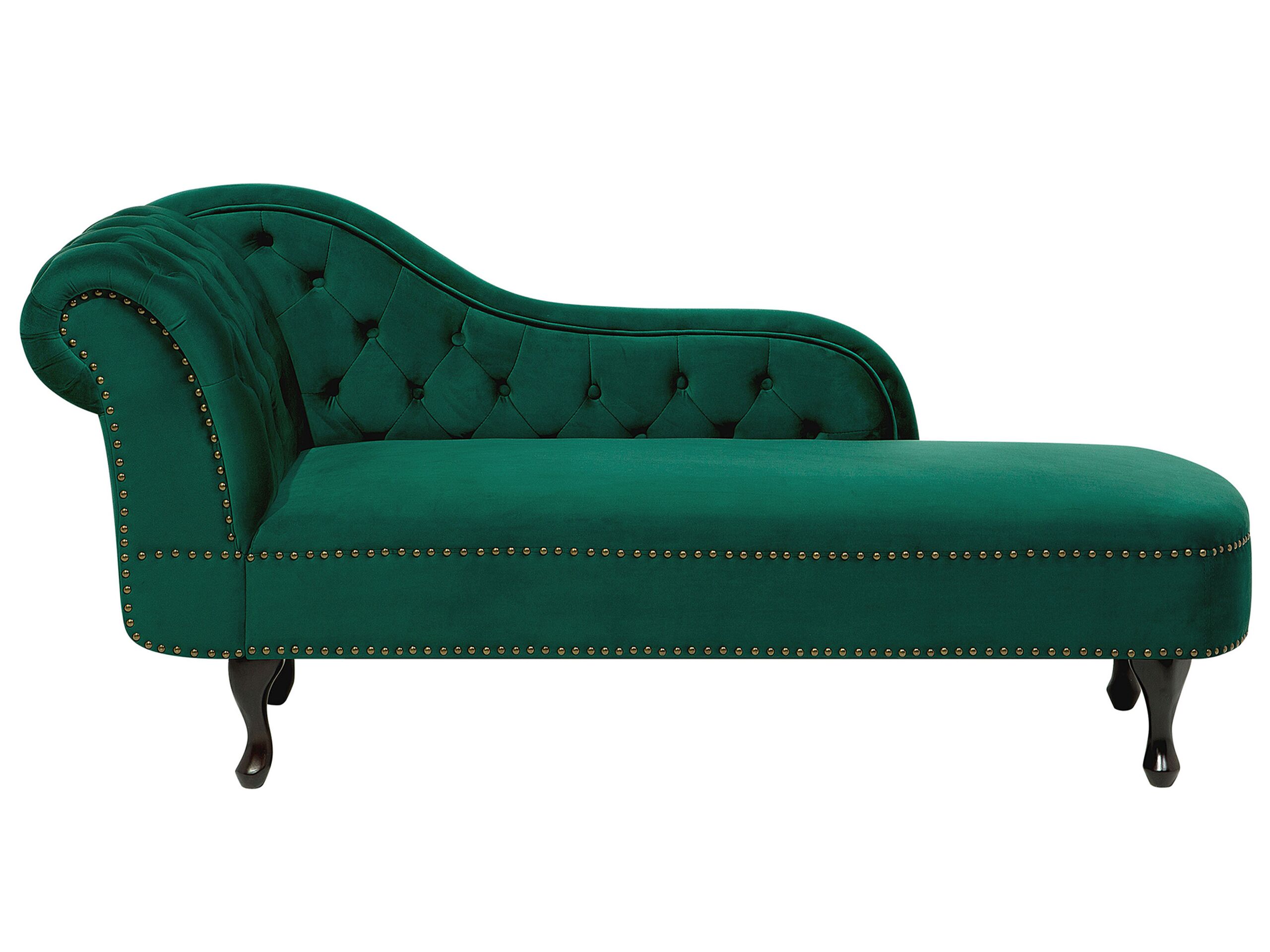 Left Hand Chaise Lounge Velvet Green NIMES - Gemini Interiors