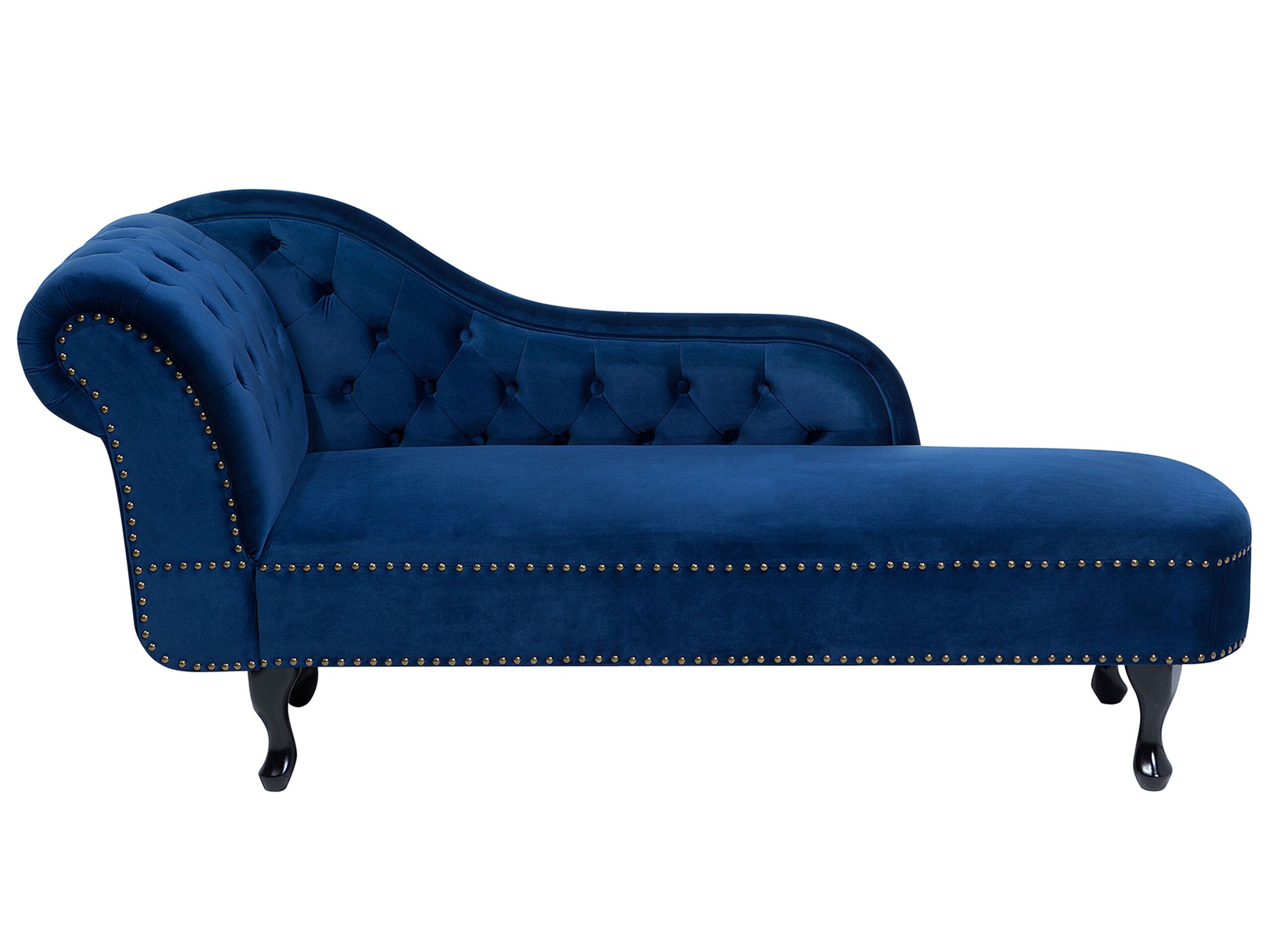 Left Hand Chaise Lounge Velvet Blue NIMES - Gemini Interiors