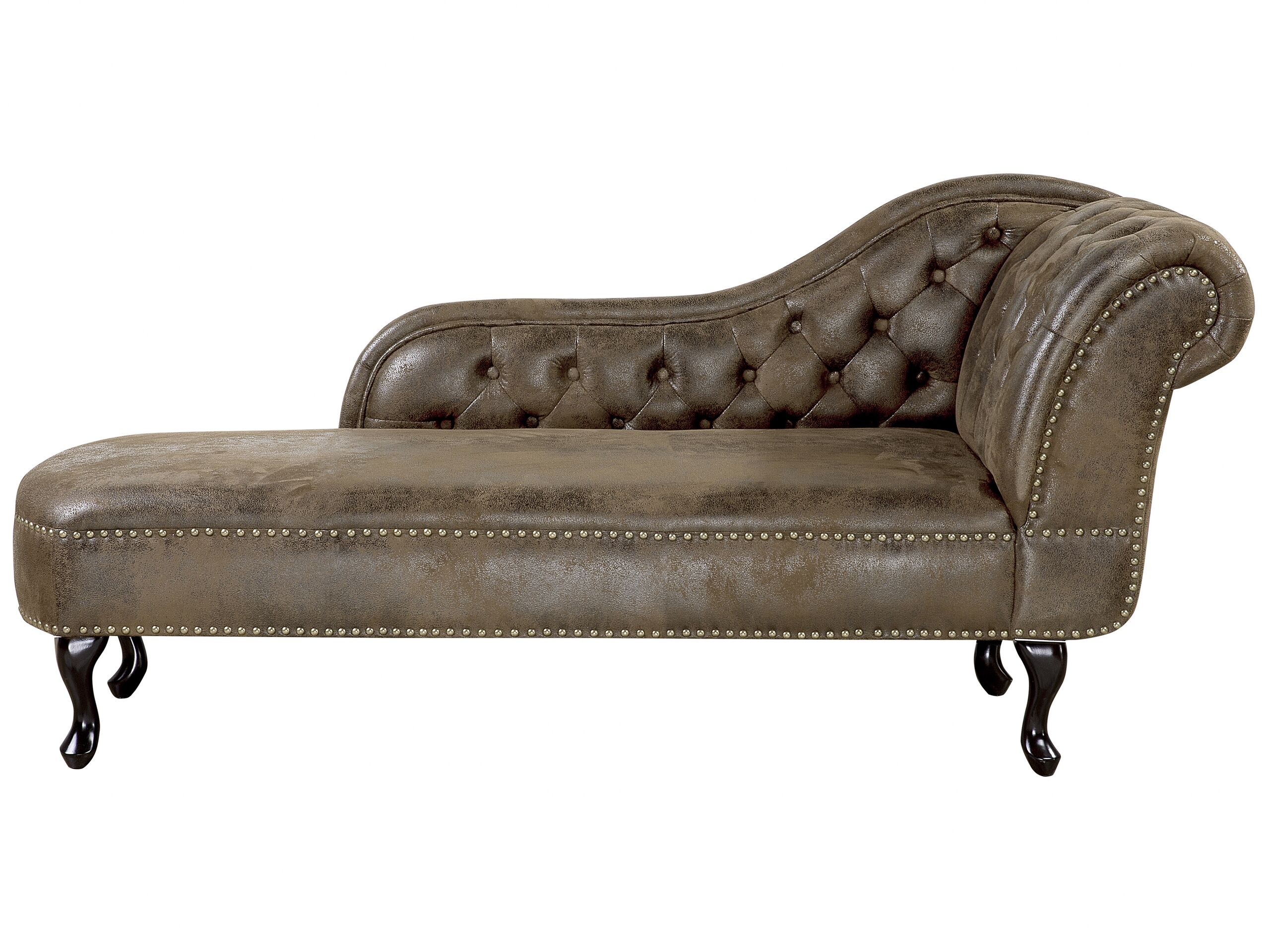 Right Hand Chaise Lounge Faux Suede Brown NIMES - Gemini Interiors