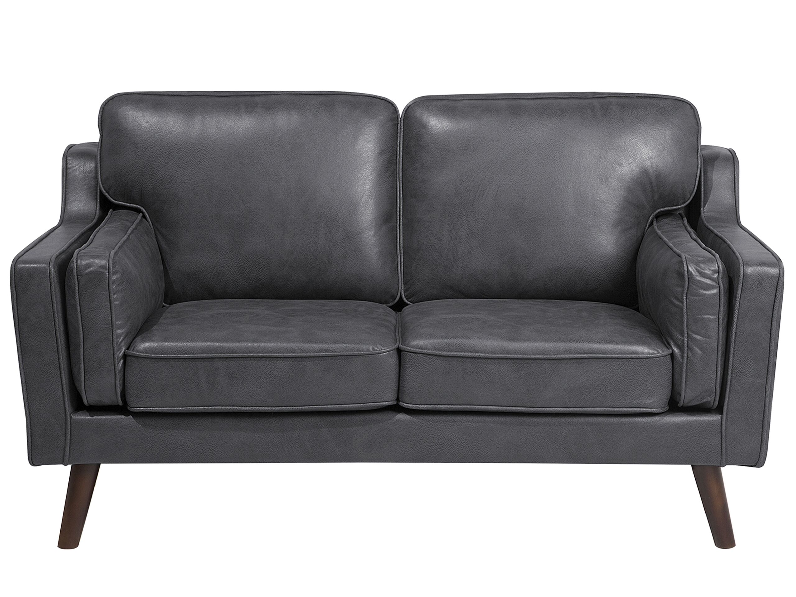 2 Seater Sofa Faux Leather Grey LOKKA - Gemini Interiors