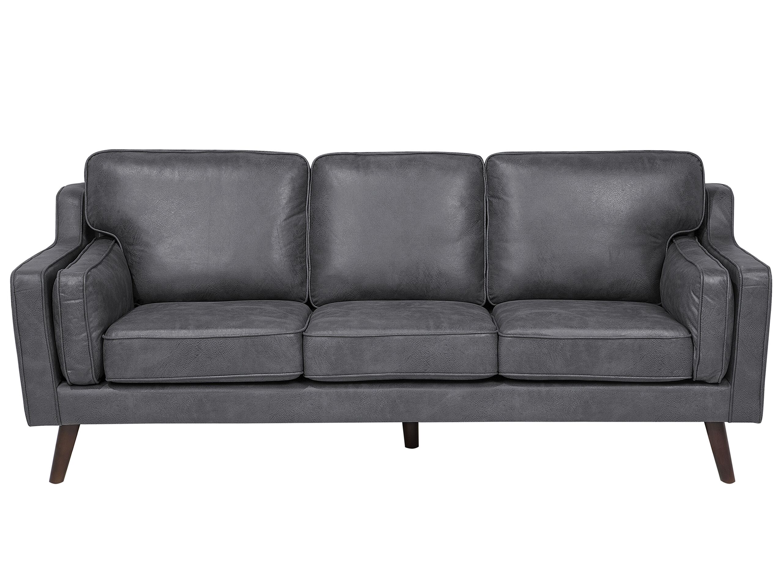 3 Seater Sofa Faux Leather Grey LOKKA - Gemini Interiors