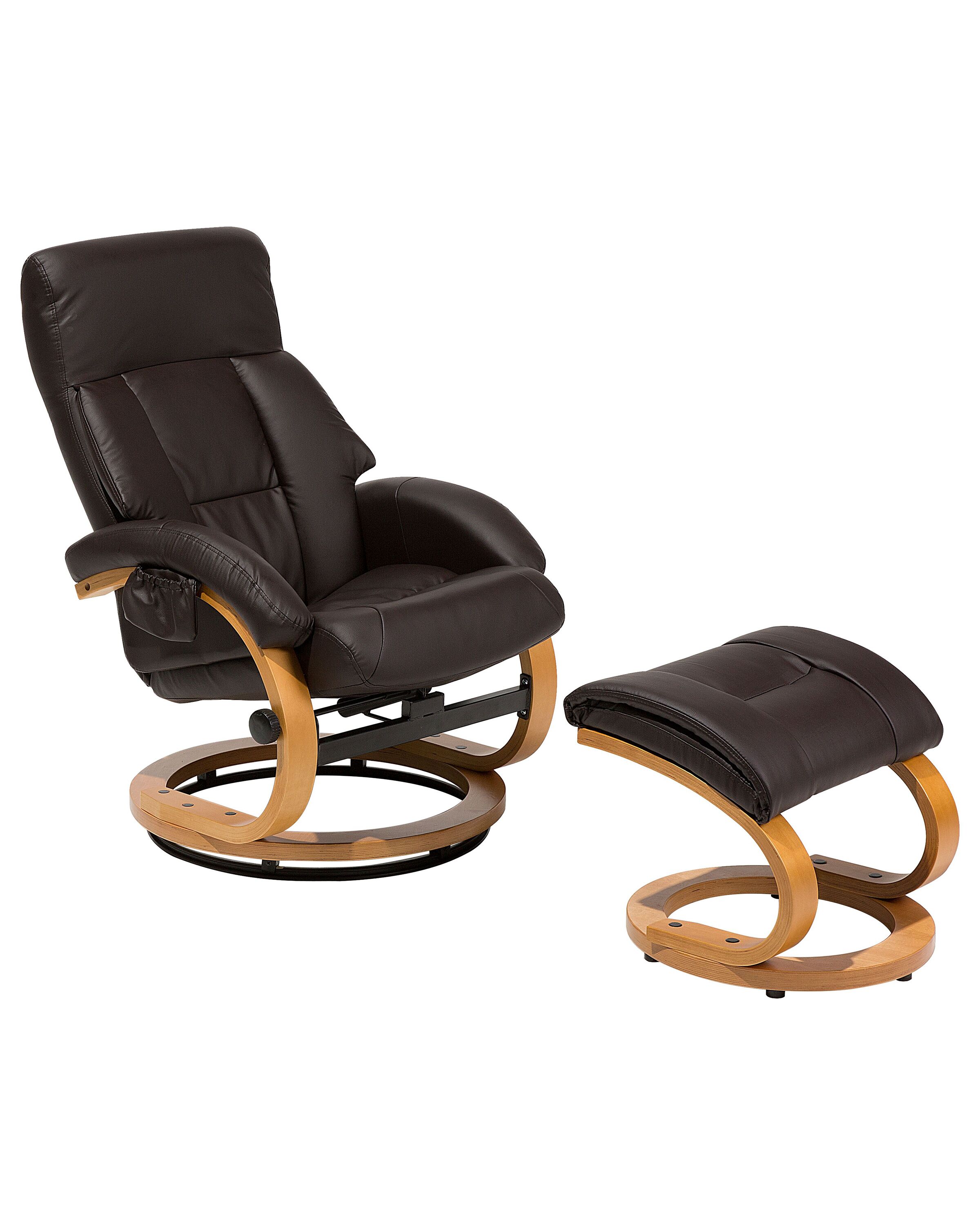 Recliner Chair with Footstool Faux Leather Brown FORCE - Gemini Interiors