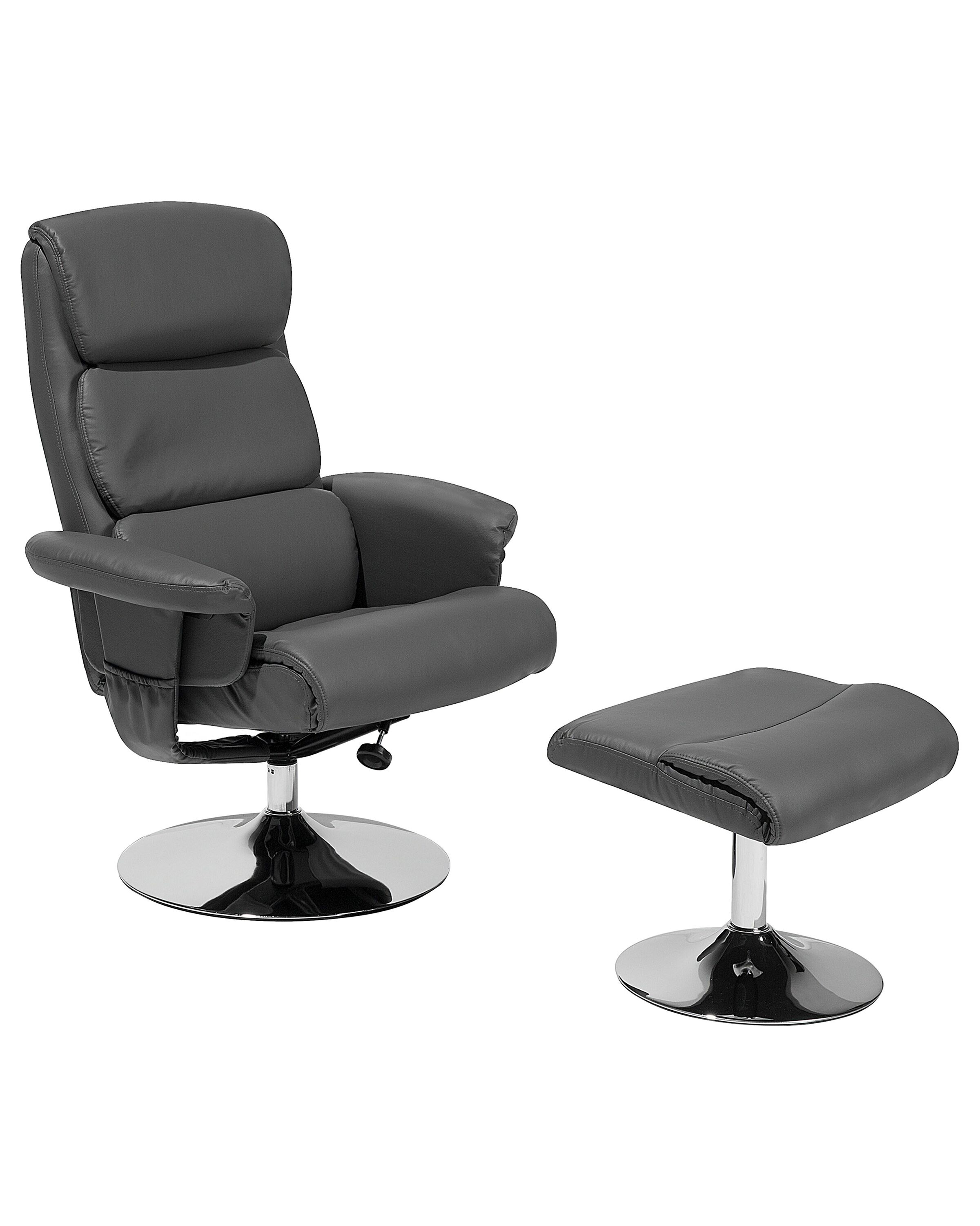 Faux Leather Recliner Chair with Footstool Grey LEGEND - Gemini Interiors