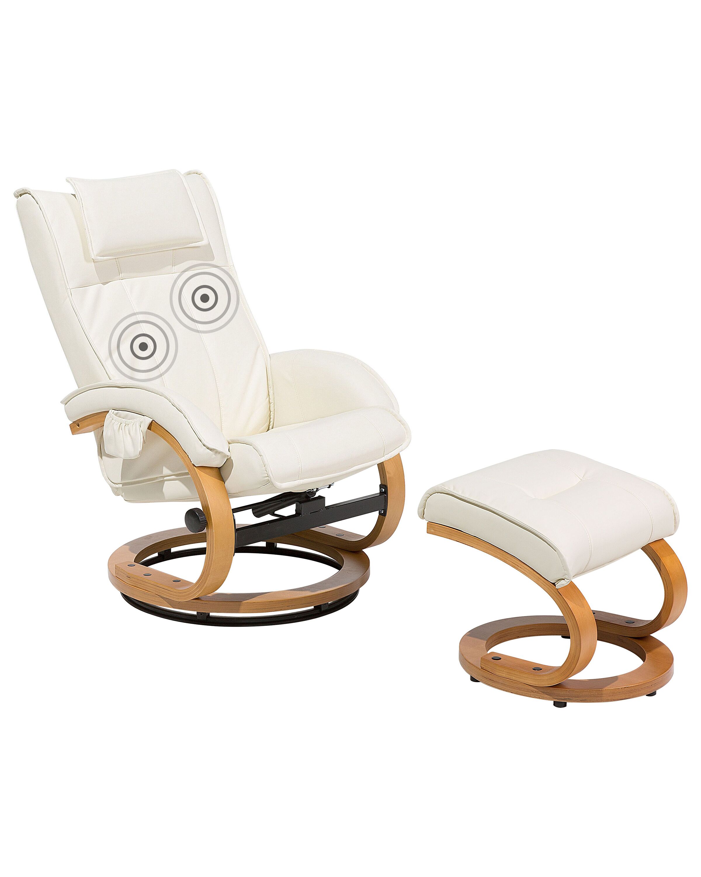 Faux Leather Recliner Chair with Footstool Beige MAJESTIC - Gemini Interiors