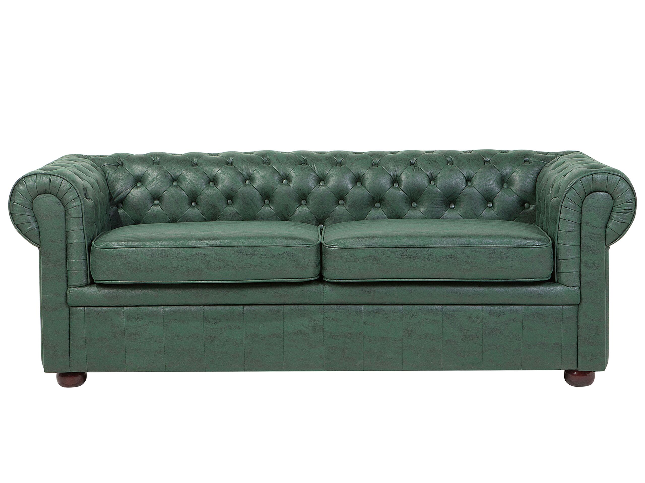 3 Seater Sofa Faux Leather Green CHESTERFIELD - Gemini Interiors