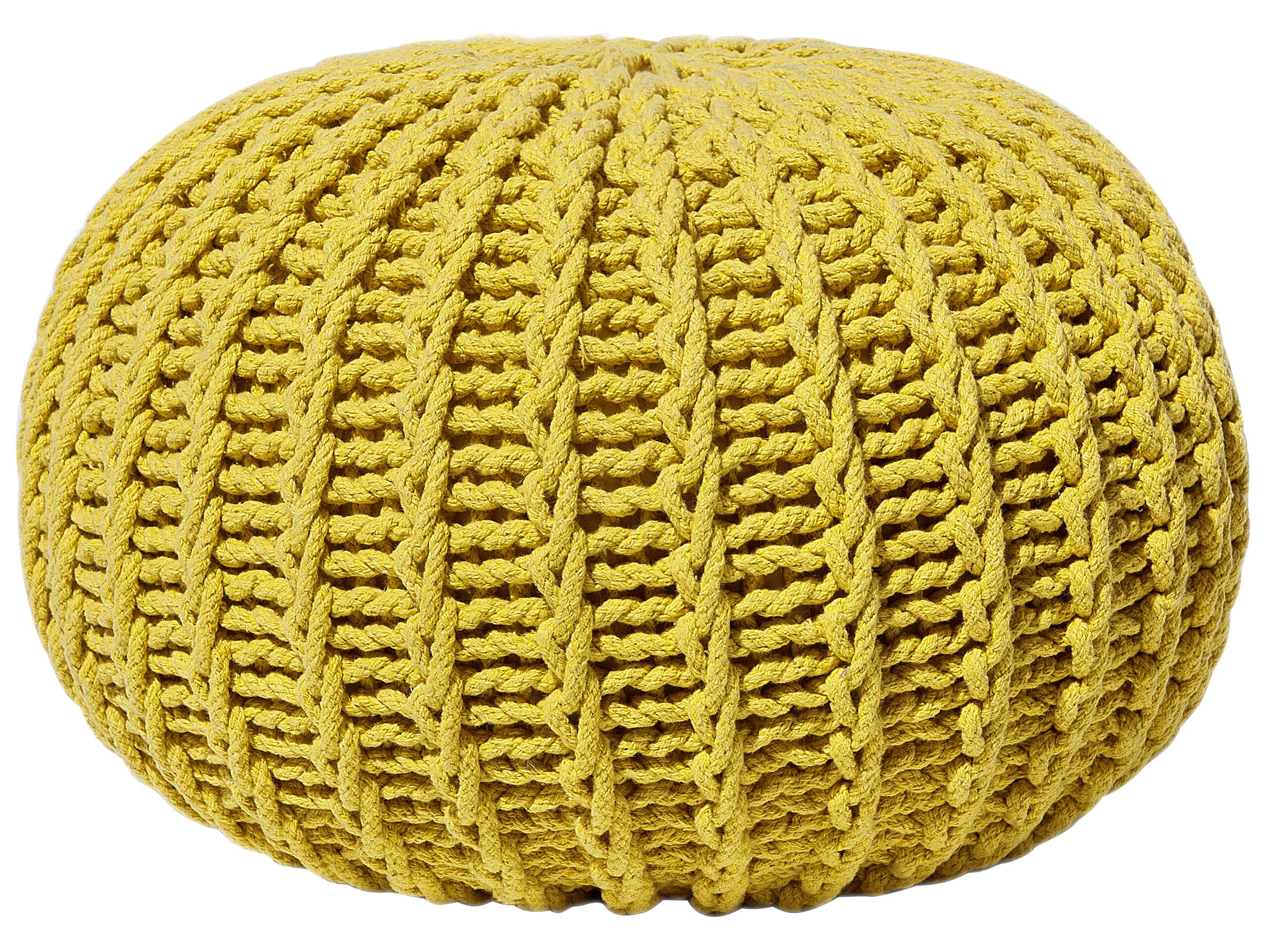 Cotton Knitted Pouffe 50 x 35 cm Yellow CONRAD II - Gemini Interiors
