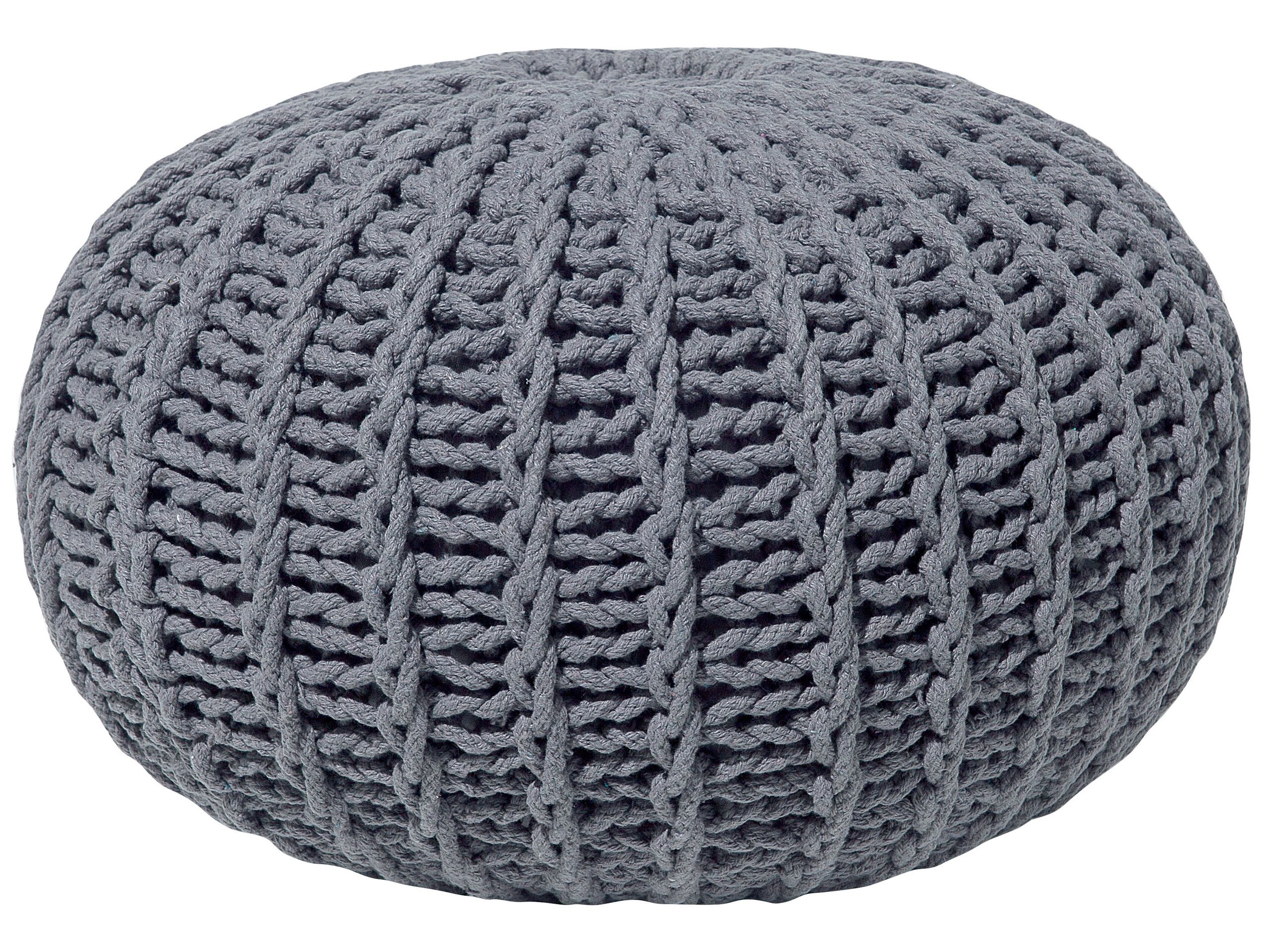 Cotton Knitted Pouffe 50 x 35 cm Grey CONRAD II - Gemini Interiors