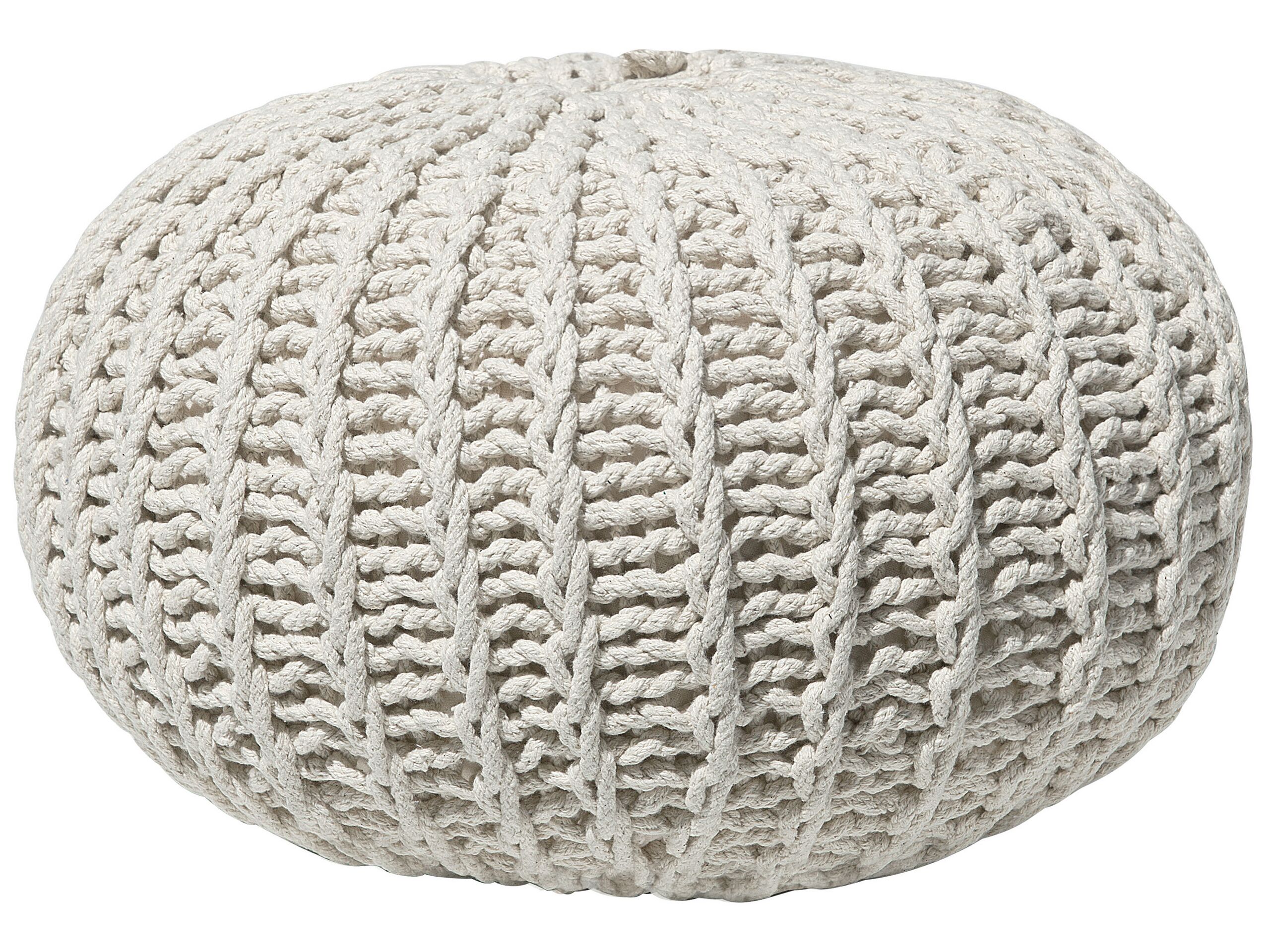 Cotton Knitted Pouffe 50 x 35 cm Beige CONRAD II - Gemini Interiors