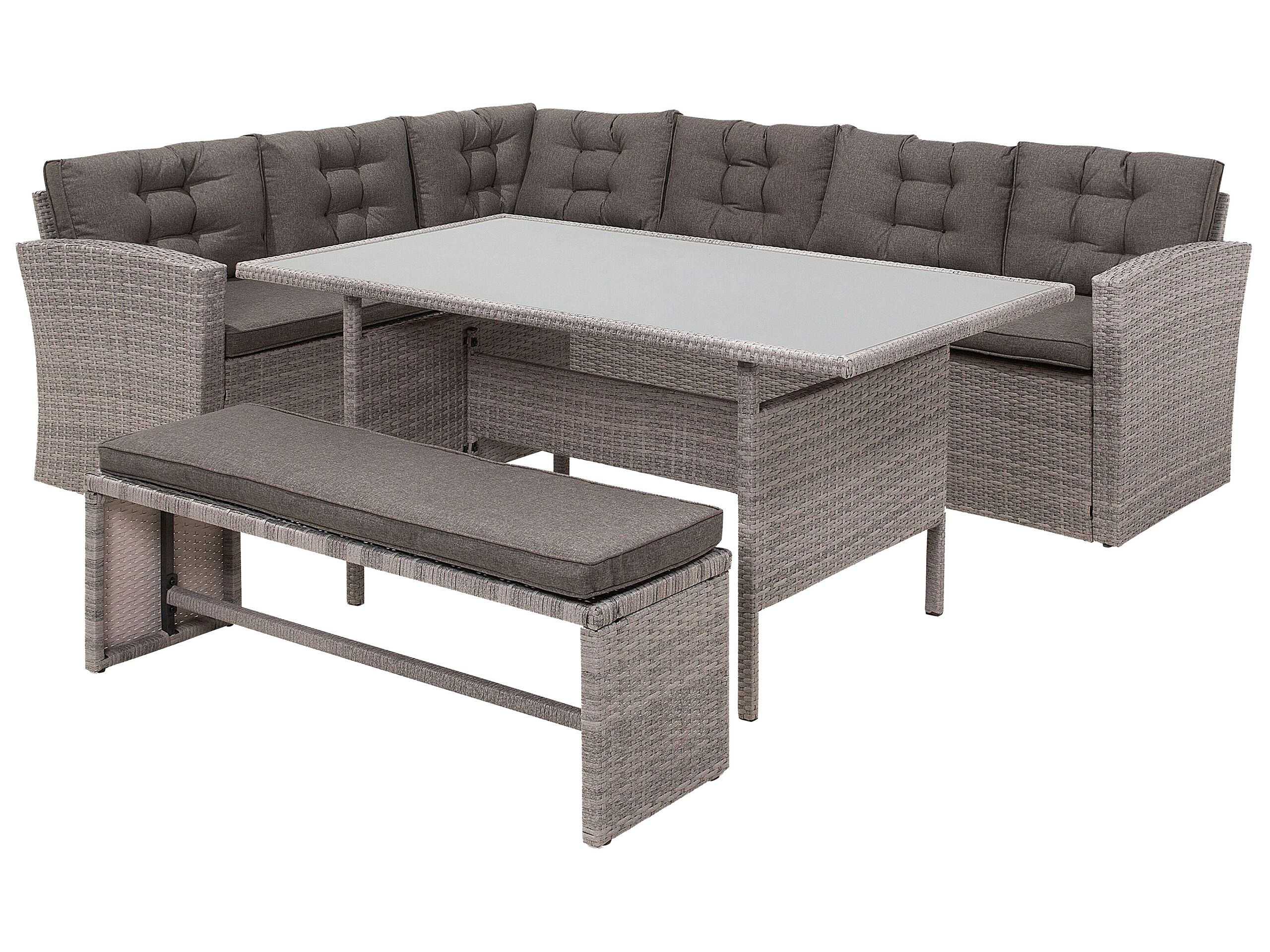 Left Hand 8 Seater PE Rattan Garden Corner Sofa Set Grey VITERBO - Gemini Interiors