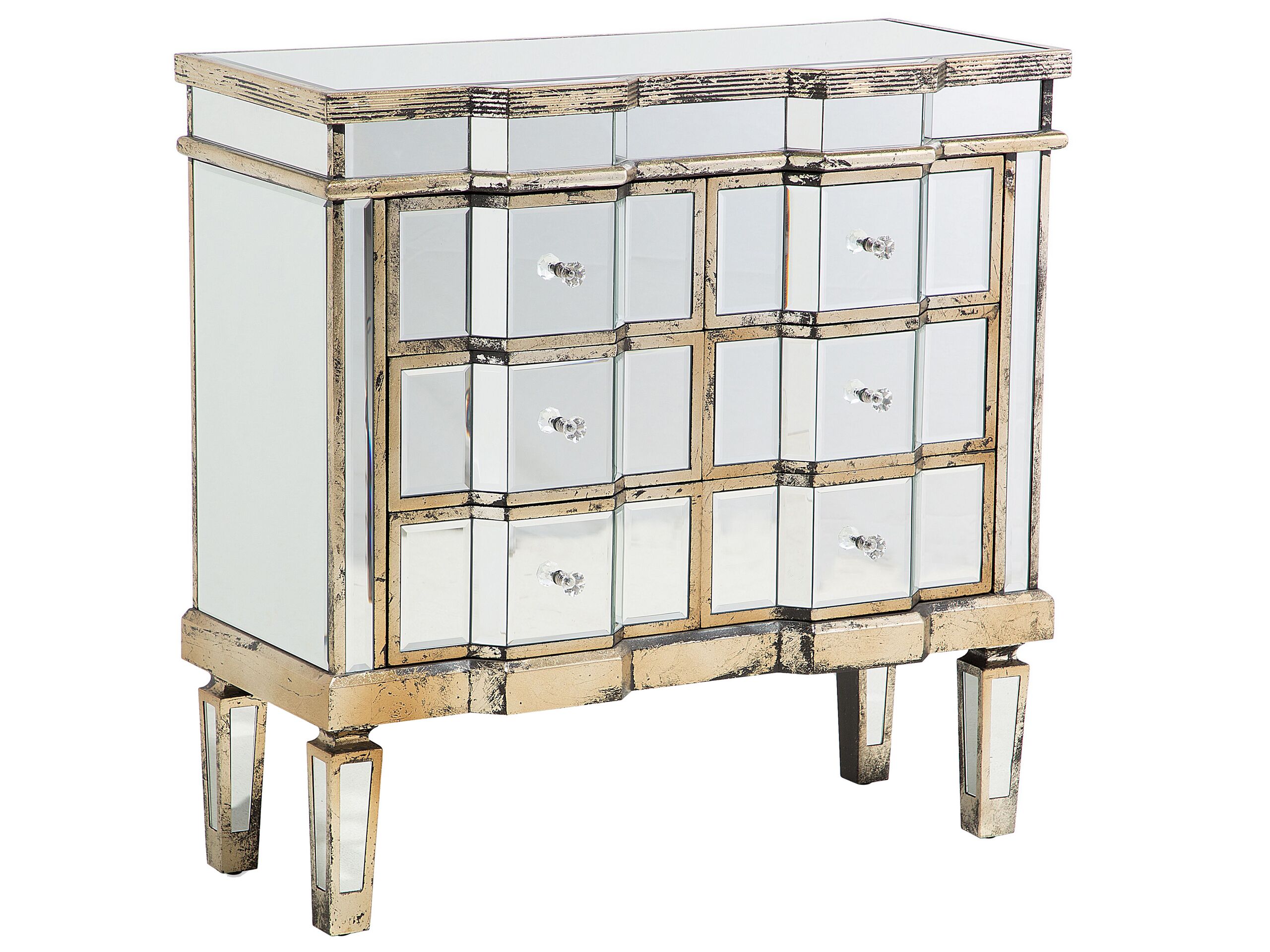 ORPHEUS Silver Chest of Drawers - Medium-sized, 6 Drawers, Mirrored, Ready Assembled - Gemini Interiors