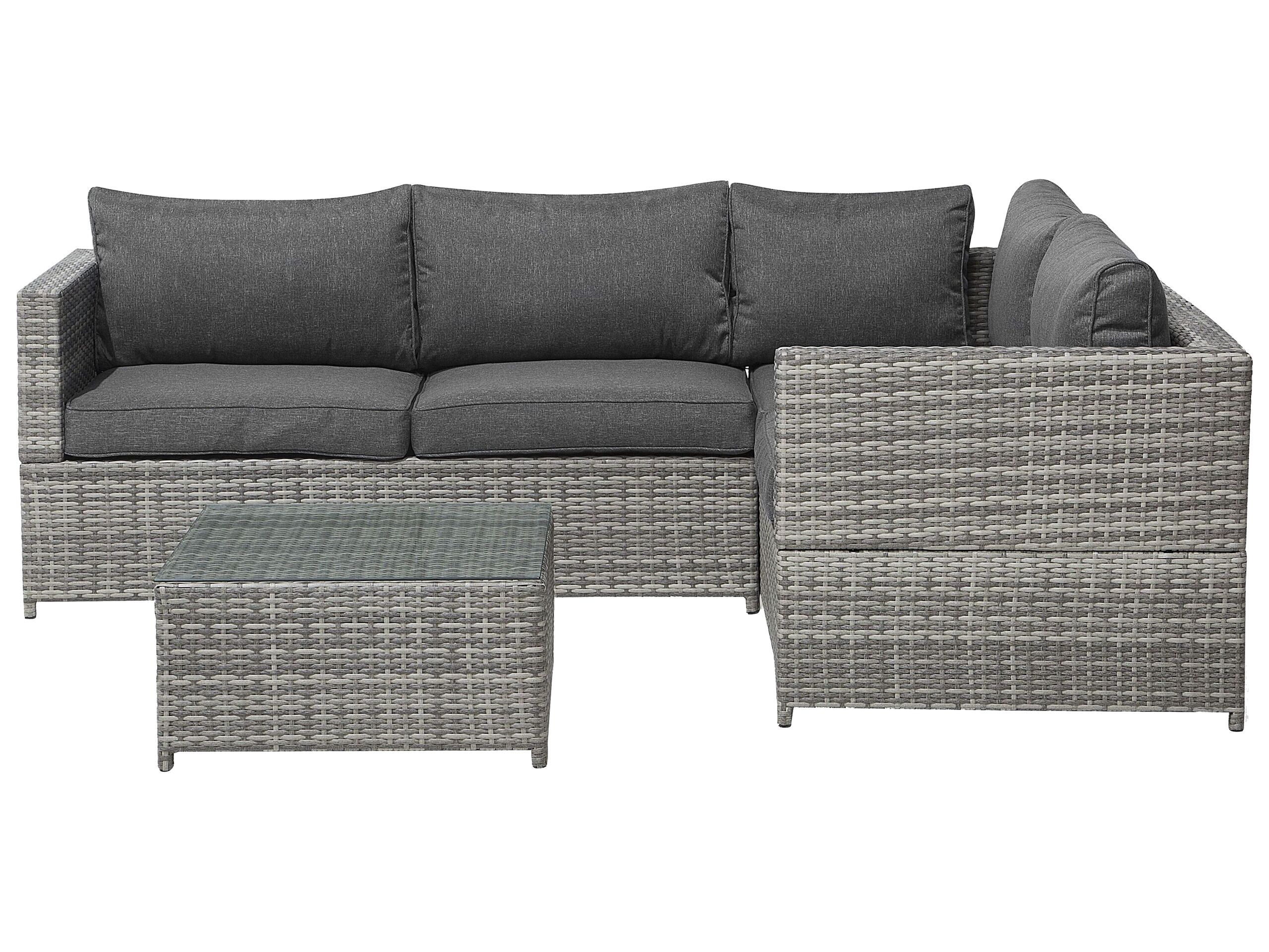 Left Hand 4 Seater PE Rattan Garden Corner Sofa Set Dark Grey AVOLA - Gemini Interiors