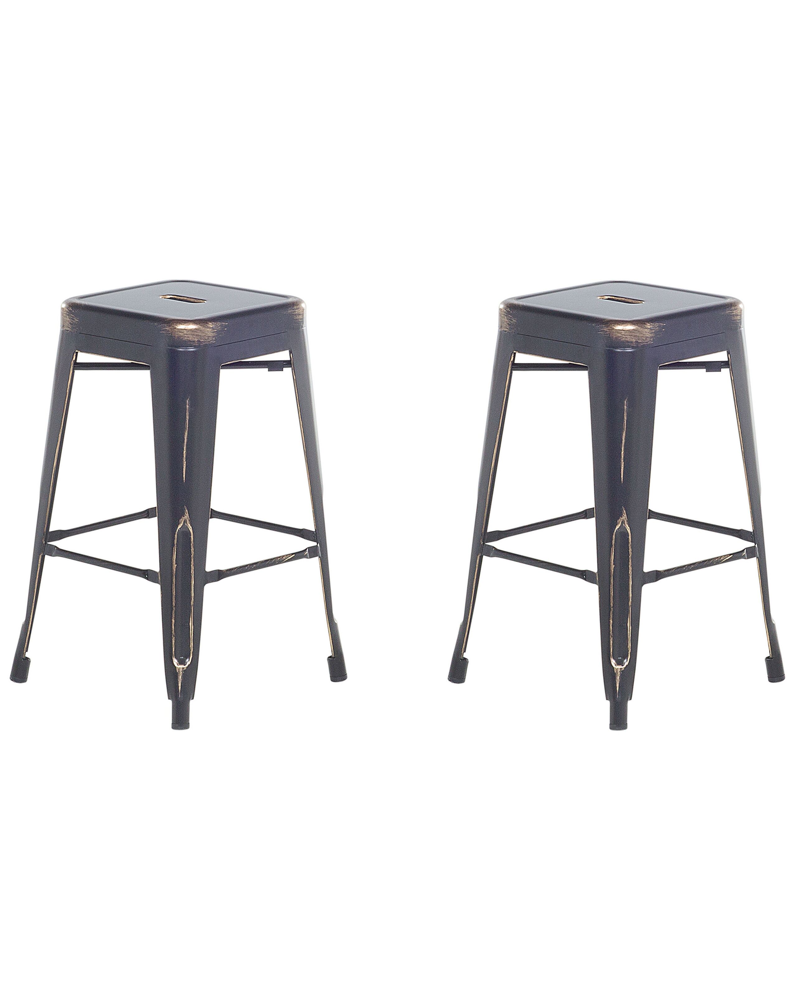 Set of 2 Steel Stools 60 cm Black with Gold CABRILLO - Gemini Interiors