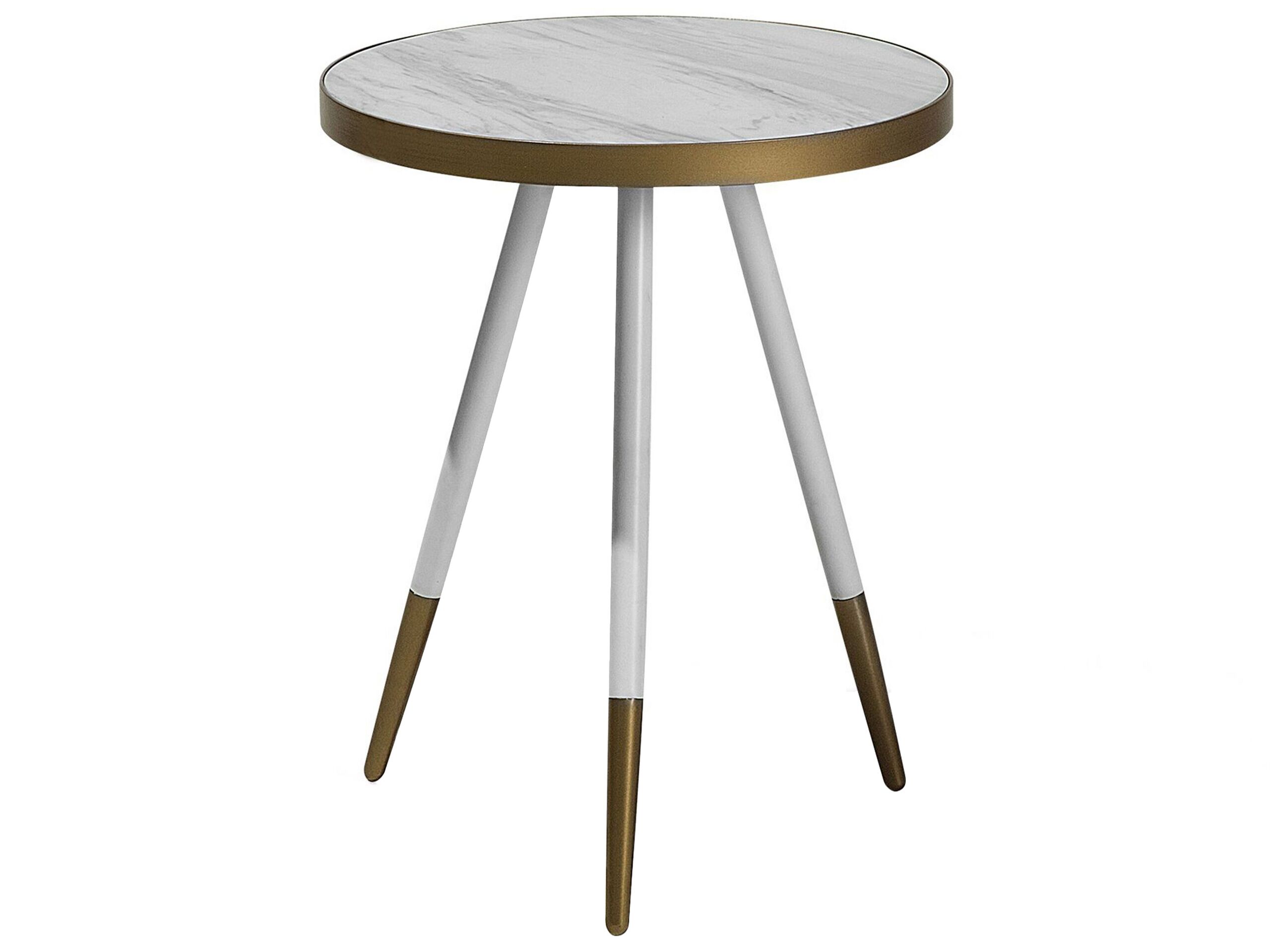 Marble Effect Side Table White with Gold RAMONA - Gemini Interiors
