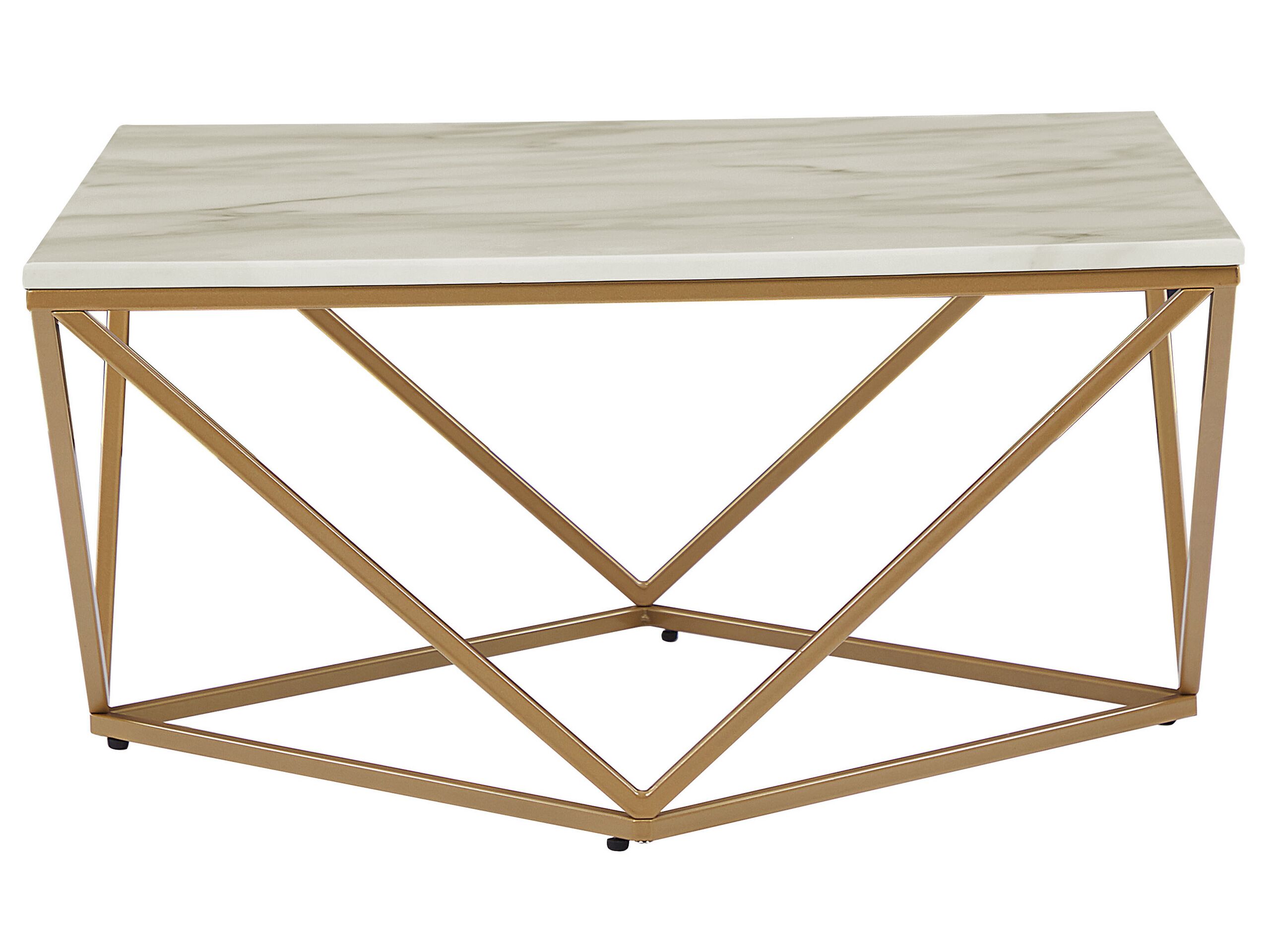 Marble Effect Coffee Table Beige and Gold MALIBU - Gemini Interiors