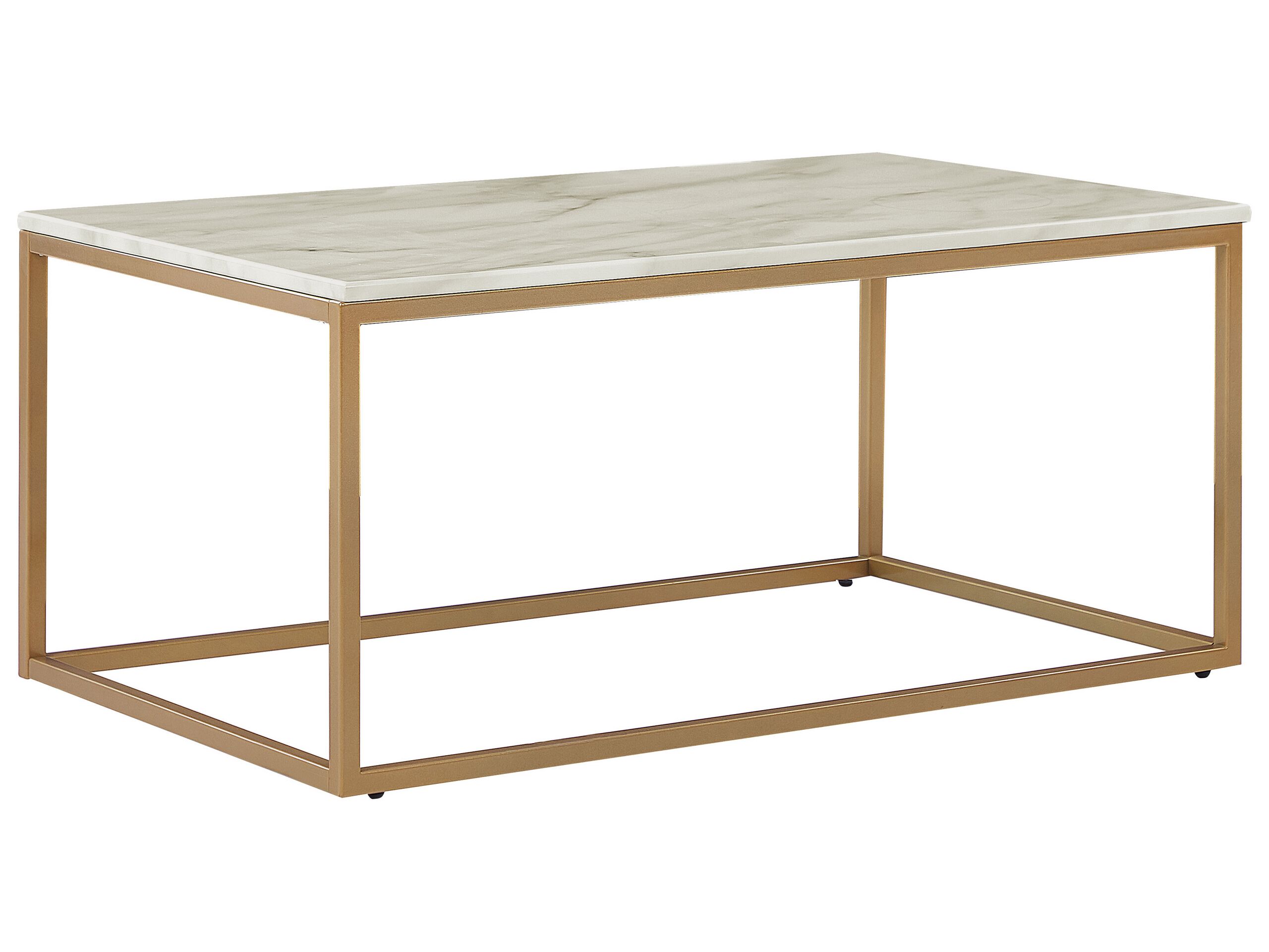Marble Effect Coffee Table Beige and Gold DELANO - Gemini Interiors
