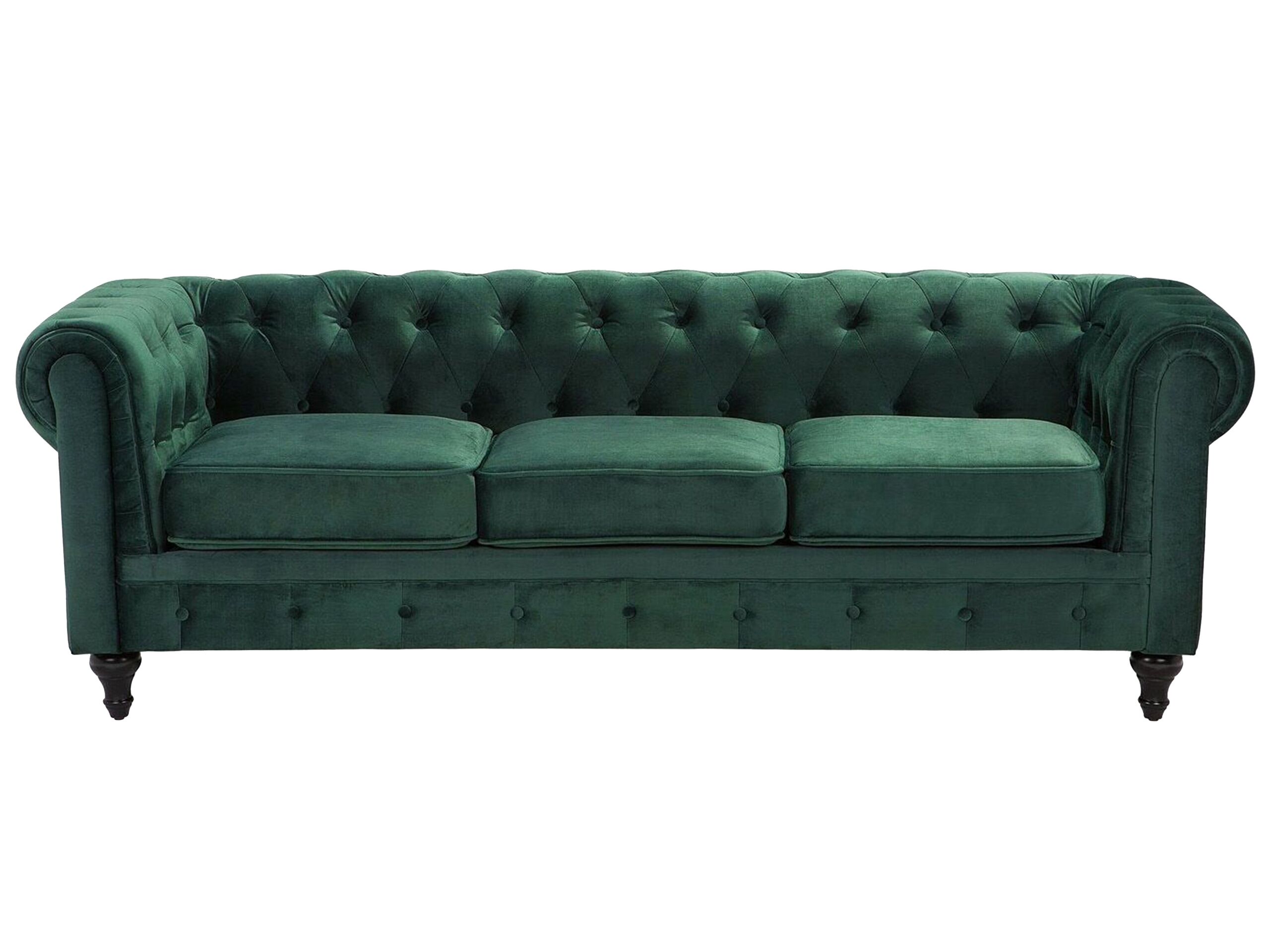 3 Seater Velvet Fabric Sofa Green CHESTERFIELD - Gemini Interiors