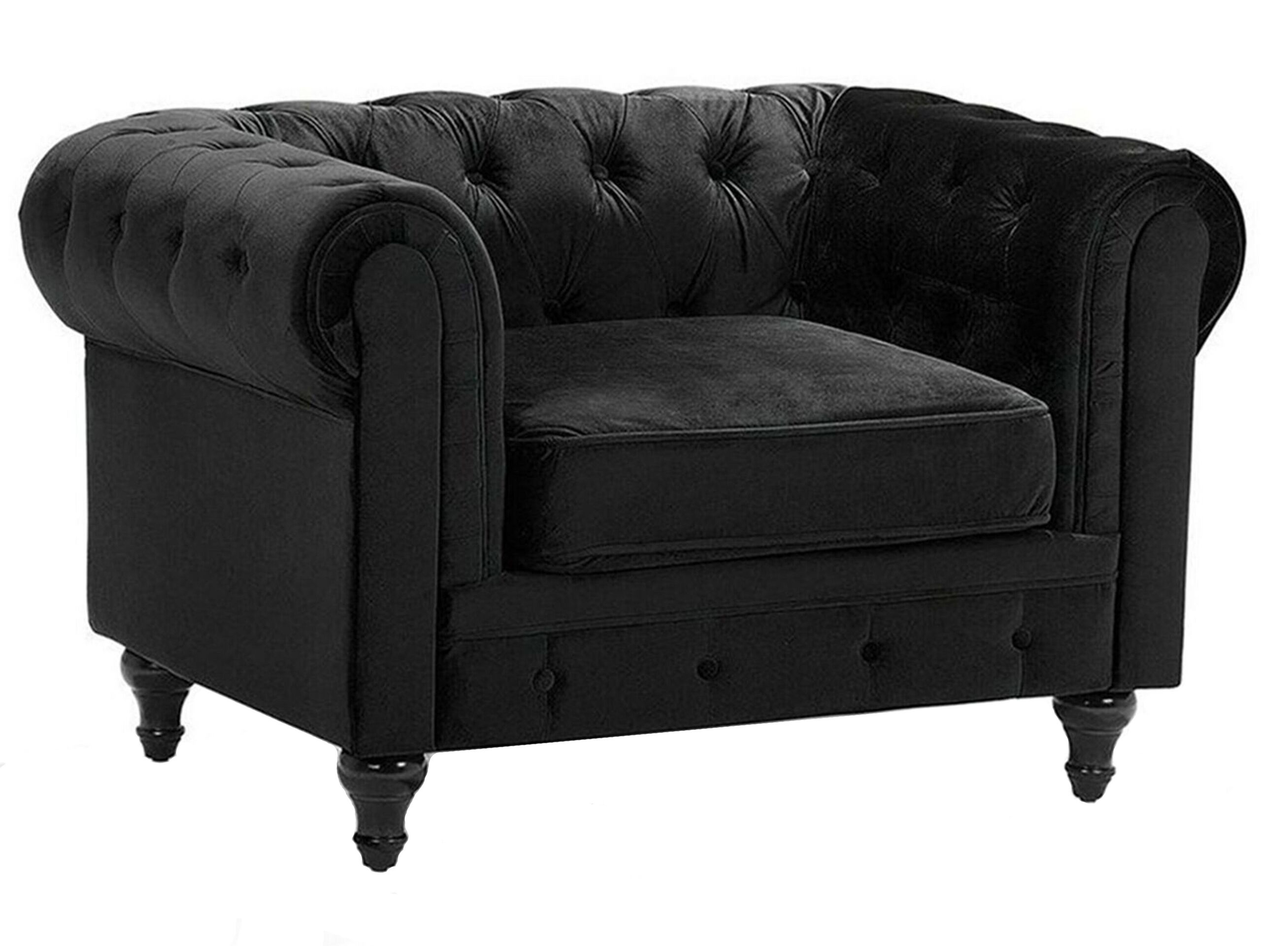Velvet Armchair Black CHESTERFIELD - Gemini Interiors