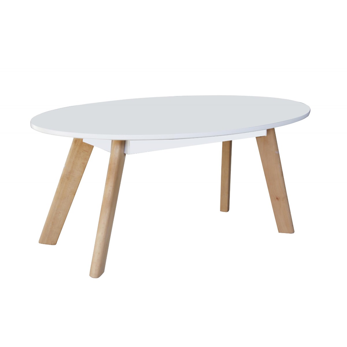 Lynton Oval Coffee Table with Solid Beech Legs - White - Sigrid Mills
