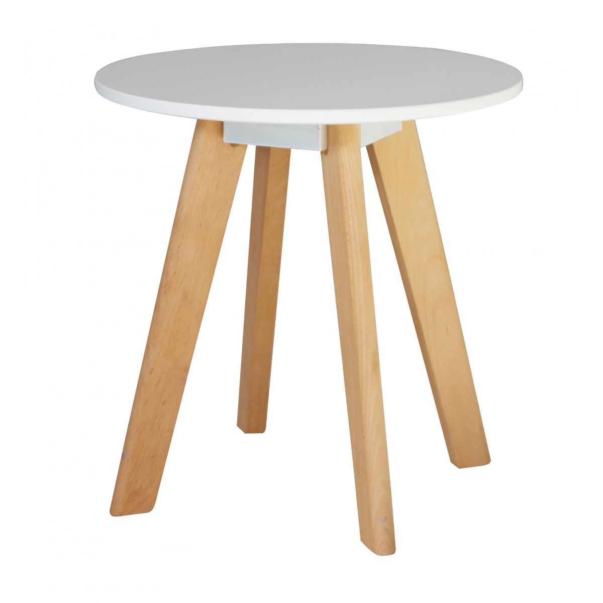 Lynton Round Matt Gloss Finish Lamp Table with Solid Beech Legs - White - Sigrid Mills