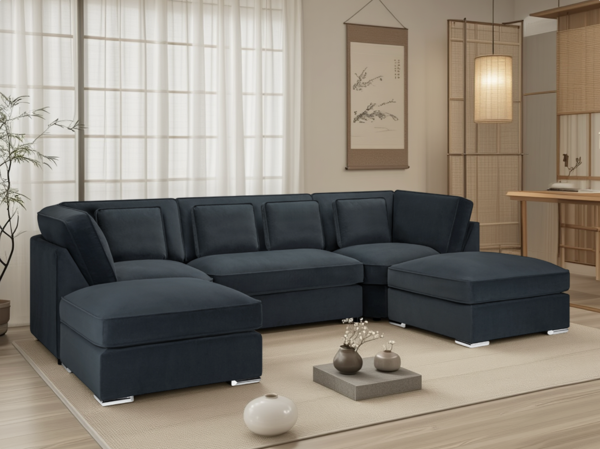 Deborah Slate Plush Velvet U Shape Large Corner Sofa - Sofa So Good