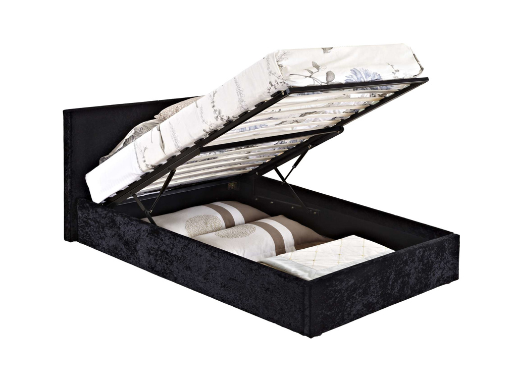 Birlea Berlin Fabric or Crushed Velvet Ottoman Bed- Single 3ft Black Crushed Velvet - Birlea Essentials