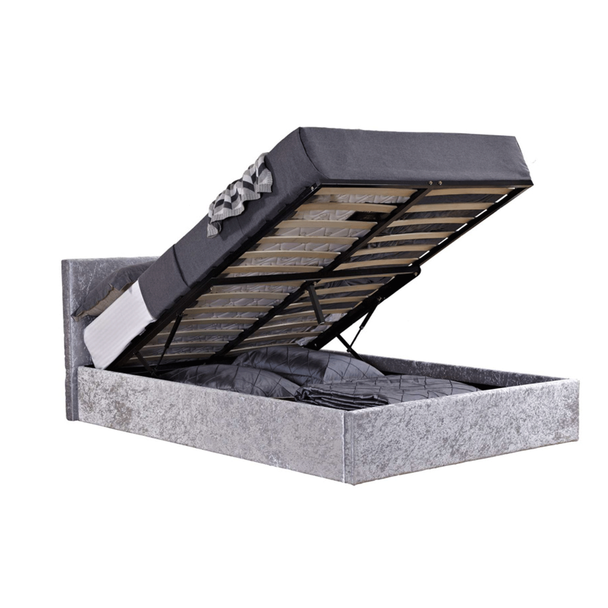 Birlea Berlin Steel Crushed Velvet Ottoman Bed - Small Double 4ft - Birlea Essentials