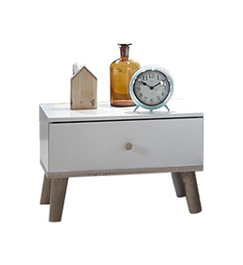 Bedside Table - BERTEN 1 Drawer Nightstand White and Oak 52cm - Wimex Distribution