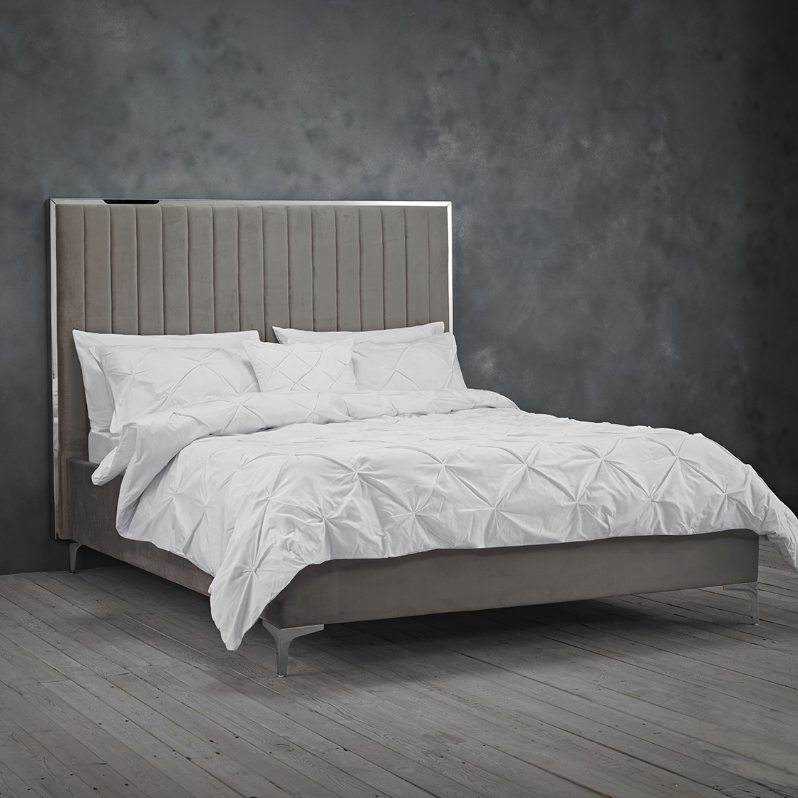 Berkeley Mink Grey Velvet Bed Frame - Standard Double 4ft6 - Leeds Plywood