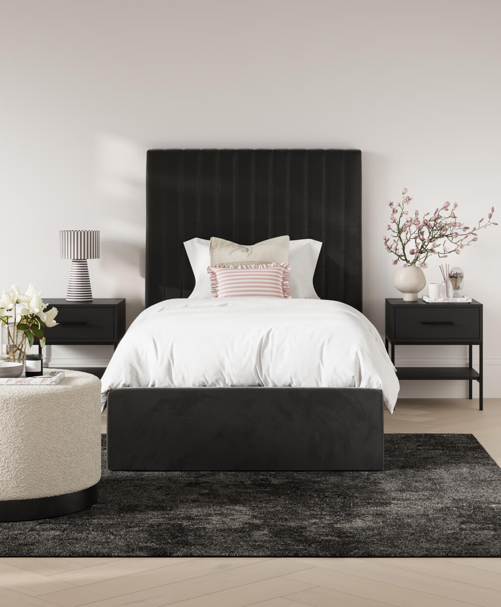 BERLIX II Single Fabric Ottoman Bedframe - Black - Leeds Plywood