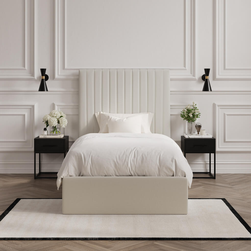 BERLIX II Single Fabric Ottoman Bedframe - Milk - Leeds Plywood
