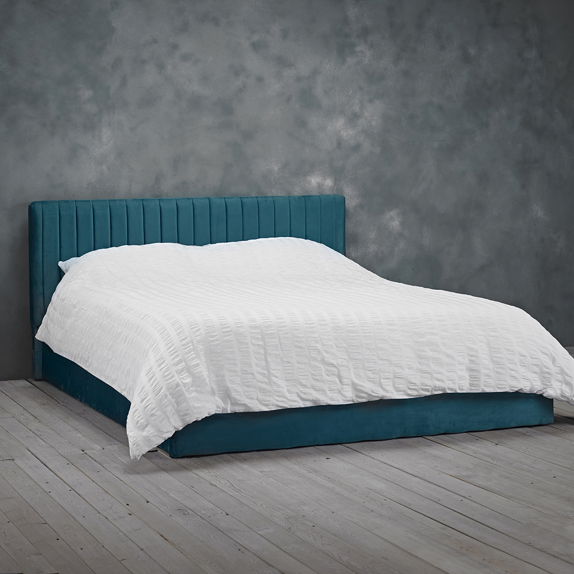 Berlin Teal Velvet Ottoman Bed - Kingsize 5ft - Leeds Plywood