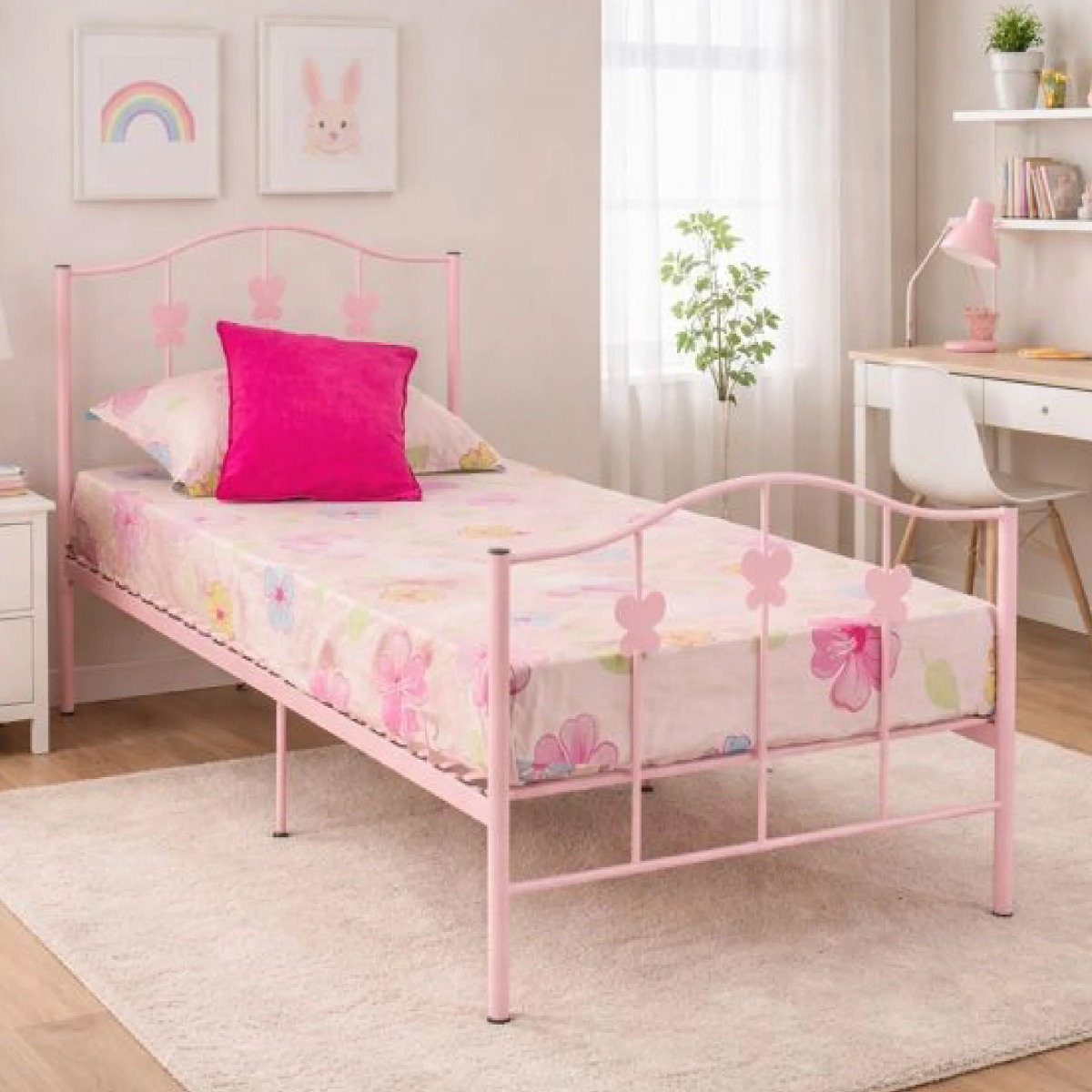 BFLY Metal Frame Single 3'ft Bed - Pink - Beds-To-Go