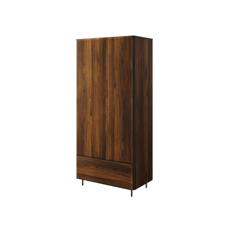 Wardrobe - PORVOO 2 Door Wardrobe Oak Catania and Black 90cm - Art Nest