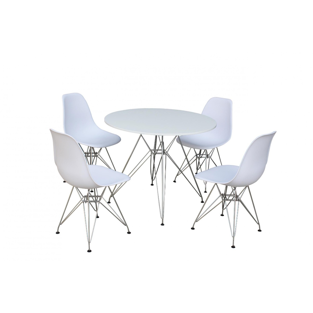 Eastleigh Round Dining Table Matt White and Steel Chrome Legs - Sigrid Mills