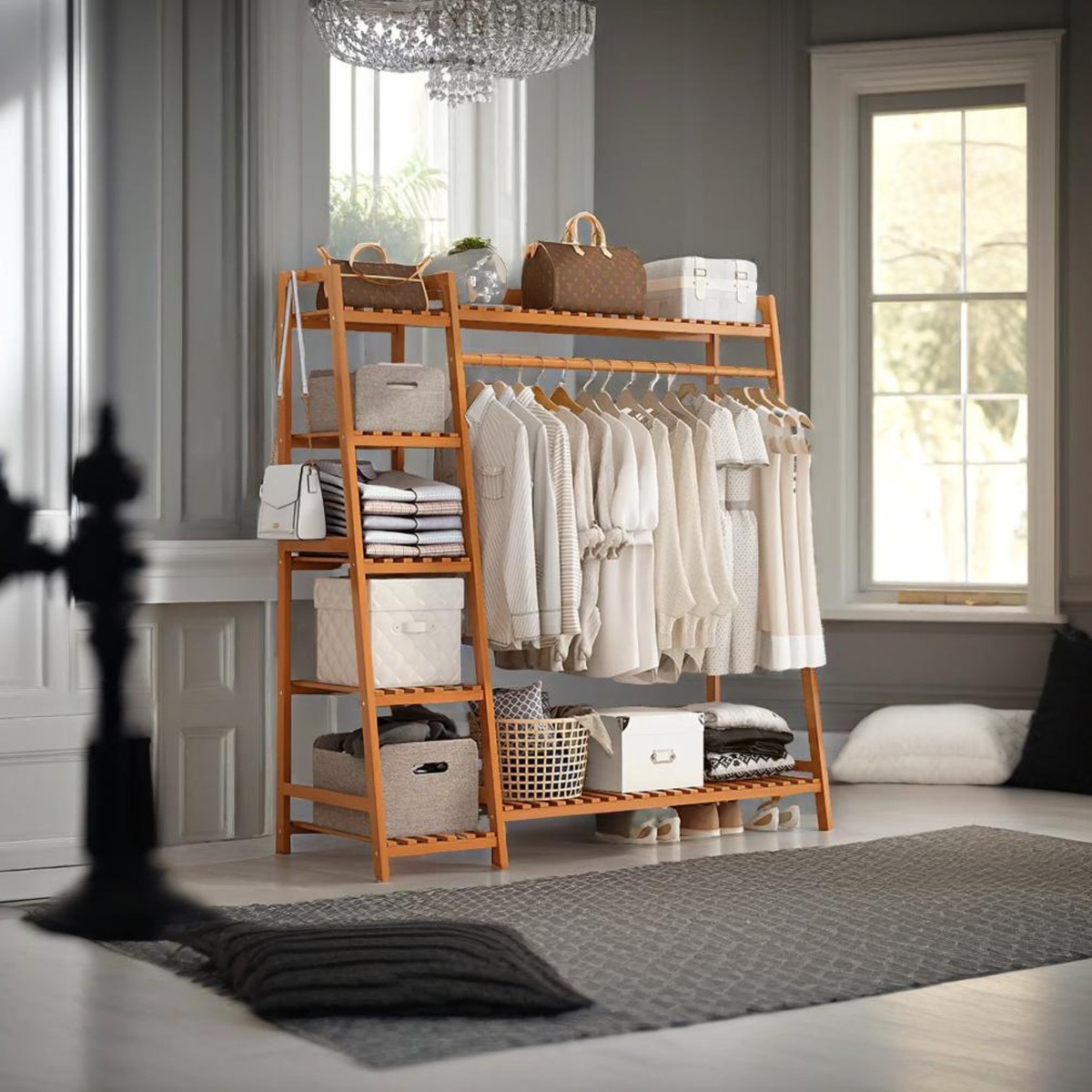 ULVERIS Clothes Rail Heavy Duty Wooden Garment Rack - Natural - The Urban Forge