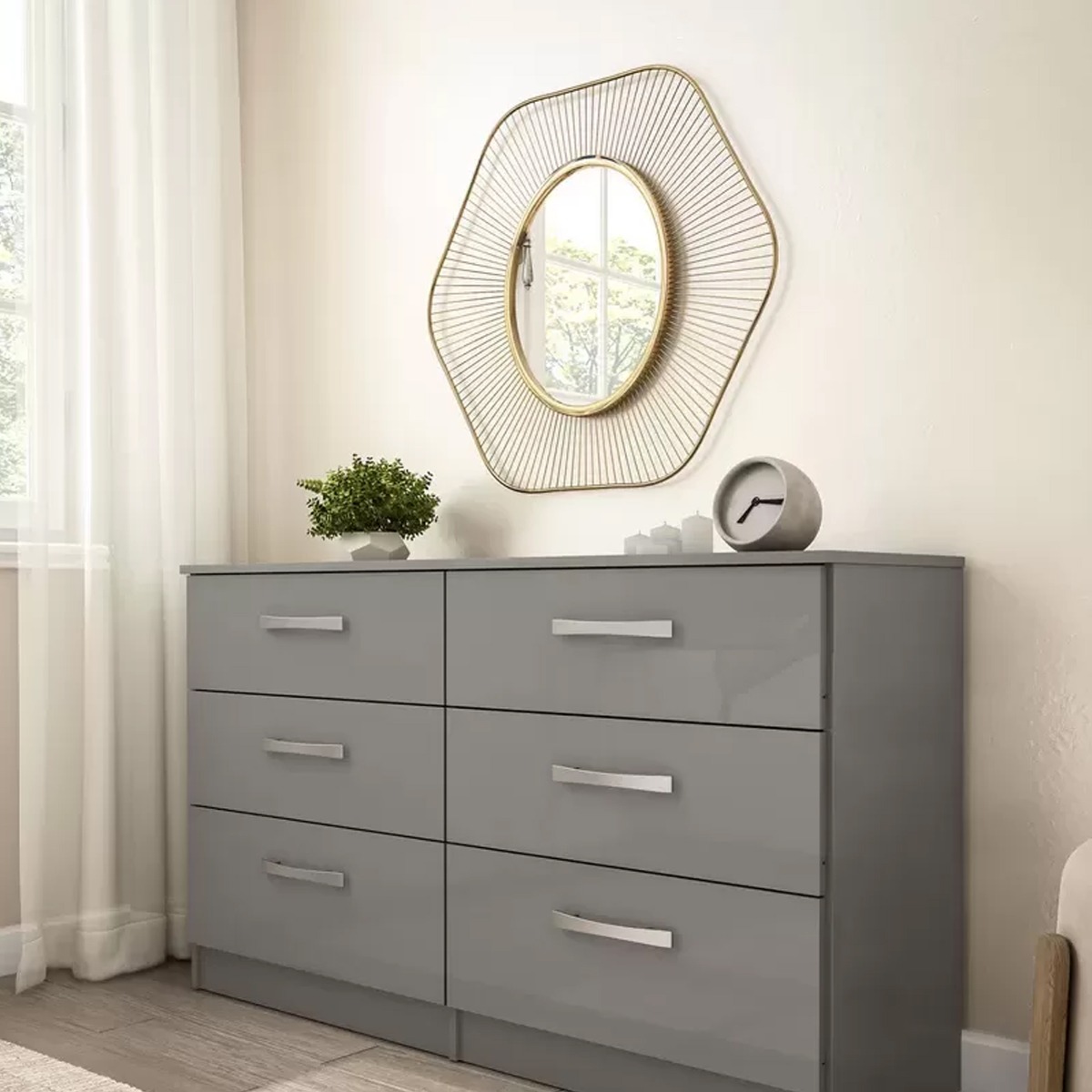 LYTHAM Grey Chest of Drawers - Large-sized, 6 Drawers, Double - Birlea Essentials