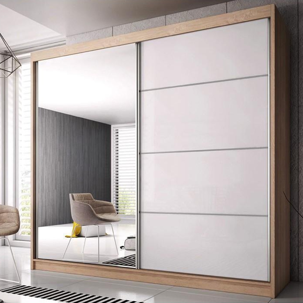 Sliding Wardrobe - MALTA 2 Door Mirrored Wardrobe Oak 233cm - Art Nest