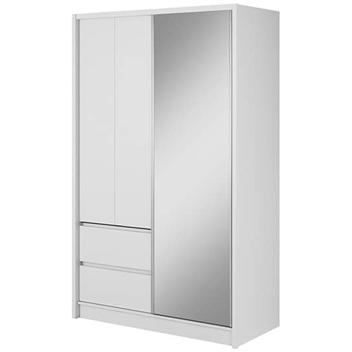 Sliding Wardrobe - SLACK 3 Door Mirrored Wardrobe White Matt 134cm - Art Nest
