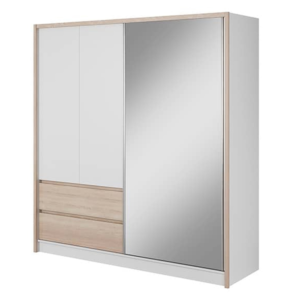Sliding Wardrobe - SLACK 3 Door Mirrored Wardrobe White and Oak 204cm - Art Nest