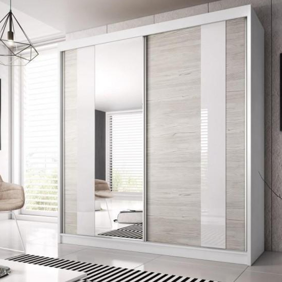 Sliding Wardrobe - MALTA II 2 Door Mirrored Wardrobe White Matt 203cm - Art Nest