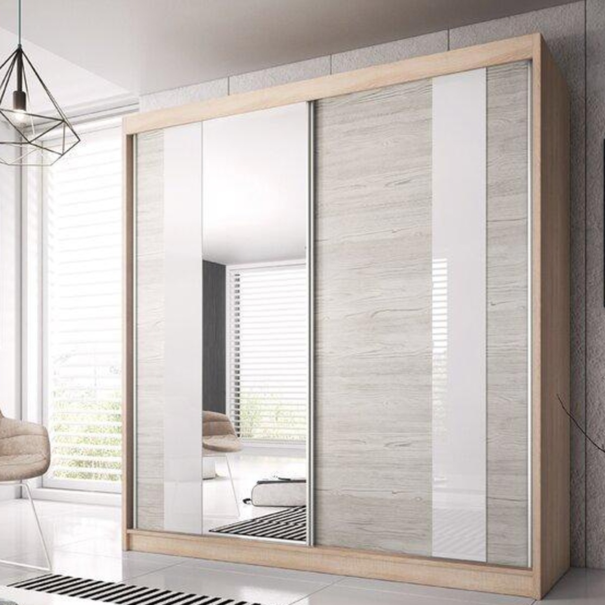 Sliding Wardrobe - MALTA II 2 Door Mirrored Wardrobe Oak Sanoma 233cm - Art Nest